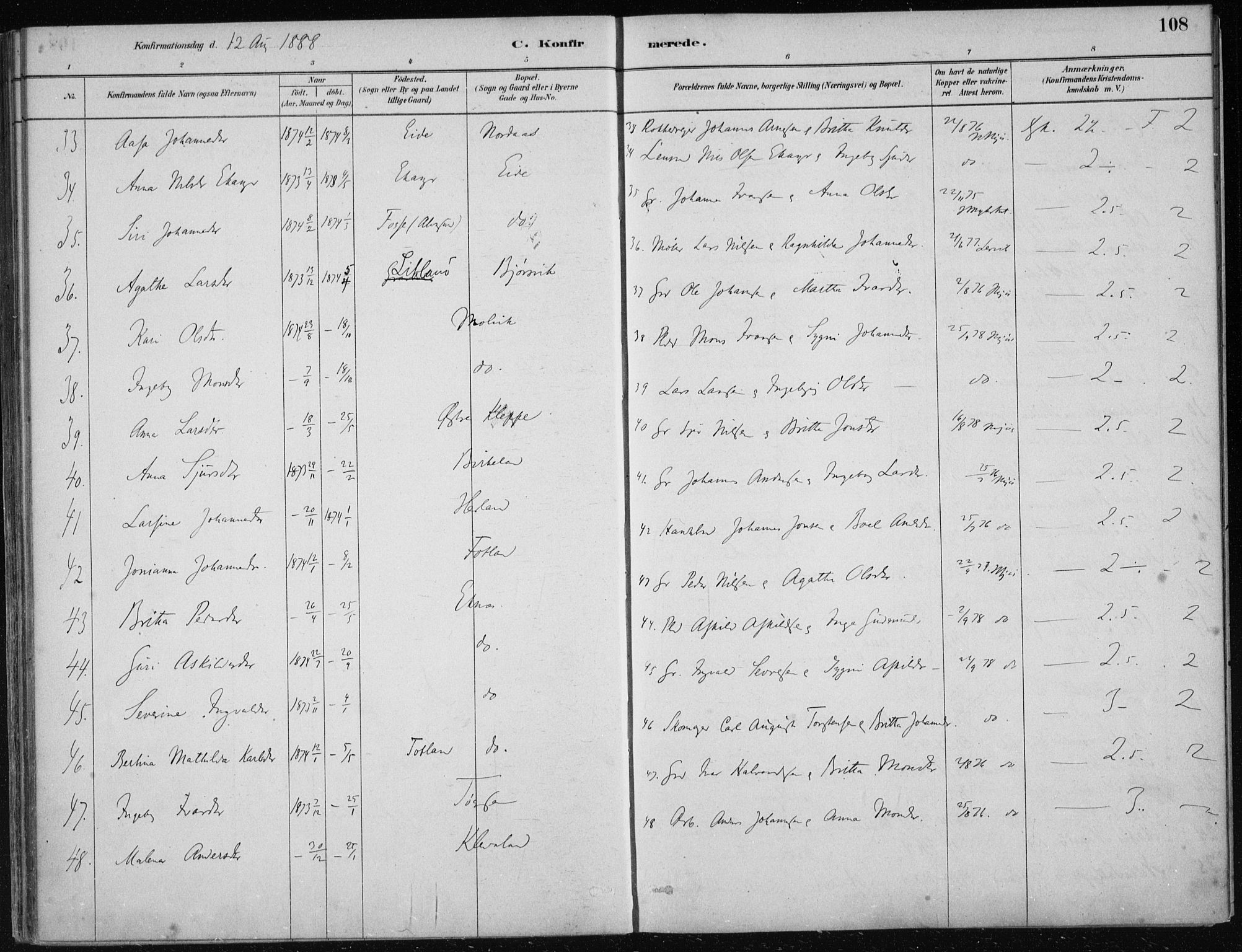 Hosanger sokneprestembete, AV/SAB-A-75801/H/Haa: Ministerialbok nr. B  1, 1880-1896, s. 108