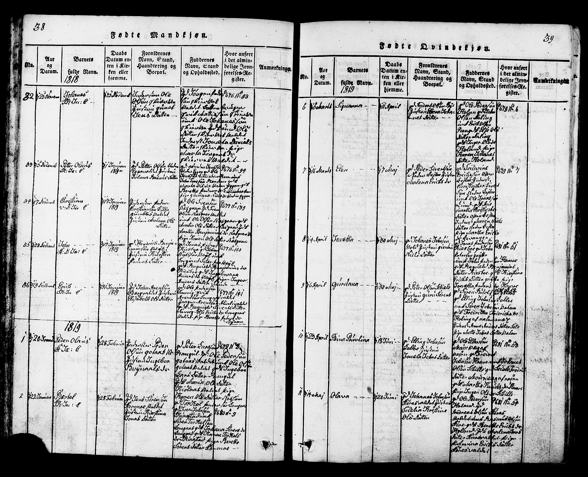 Ministerialprotokoller, klokkerbøker og fødselsregistre - Nord-Trøndelag, SAT/A-1458/717/L0169: Klokkerbok nr. 717C01, 1816-1834, s. 38-39