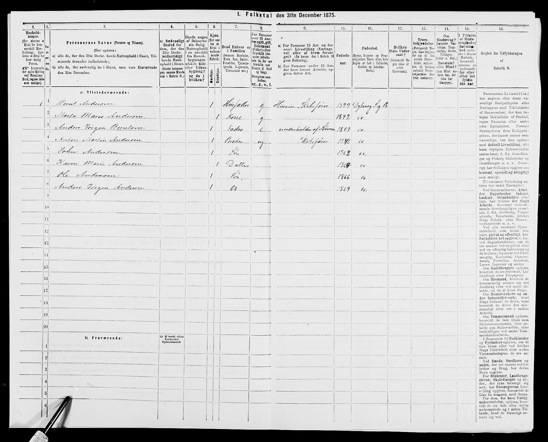 SAK, Folketelling 1875 for 0915P Dypvåg prestegjeld, 1875, s. 540