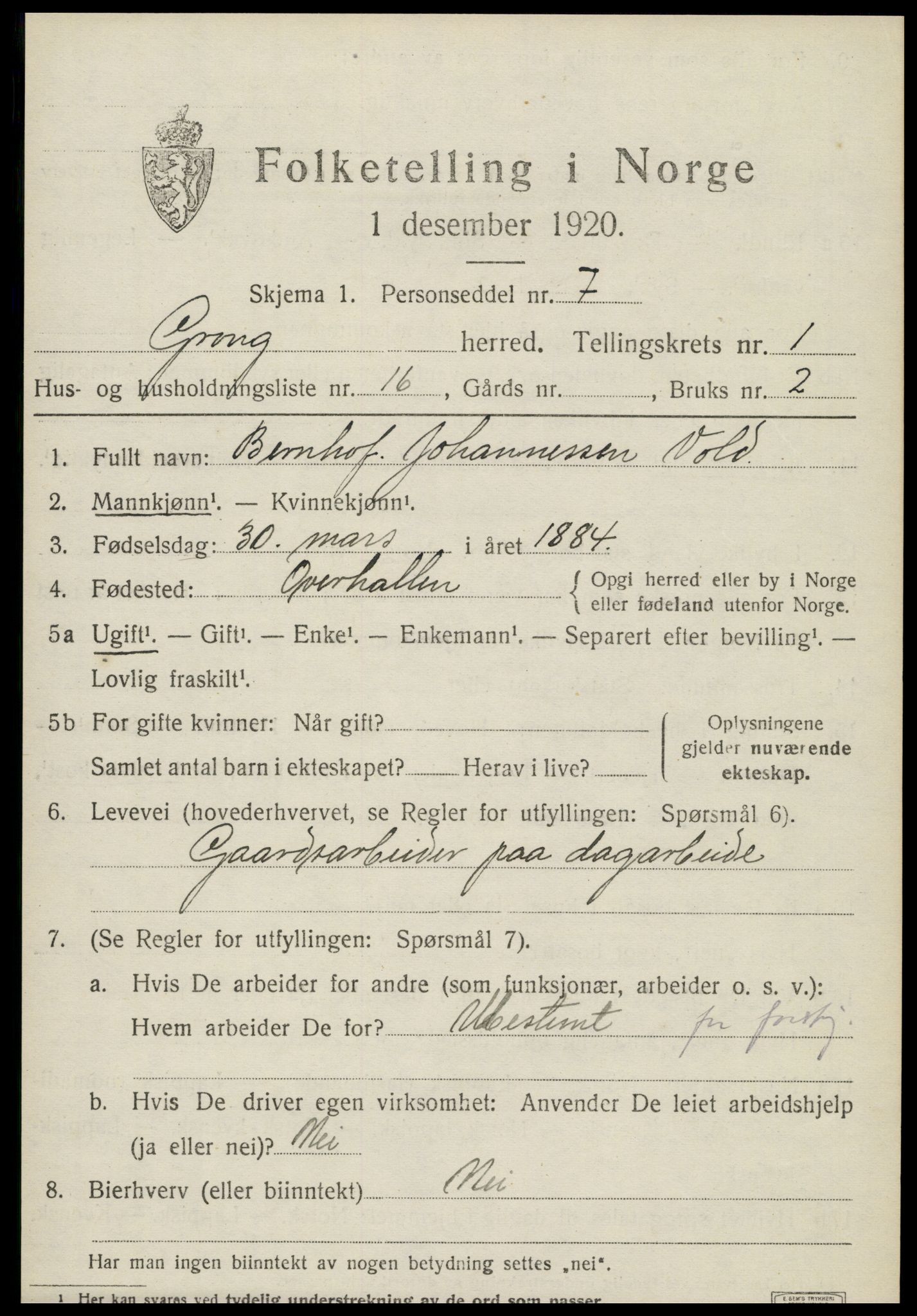 SAT, Folketelling 1920 for 1742 Grong herred, 1920, s. 1237