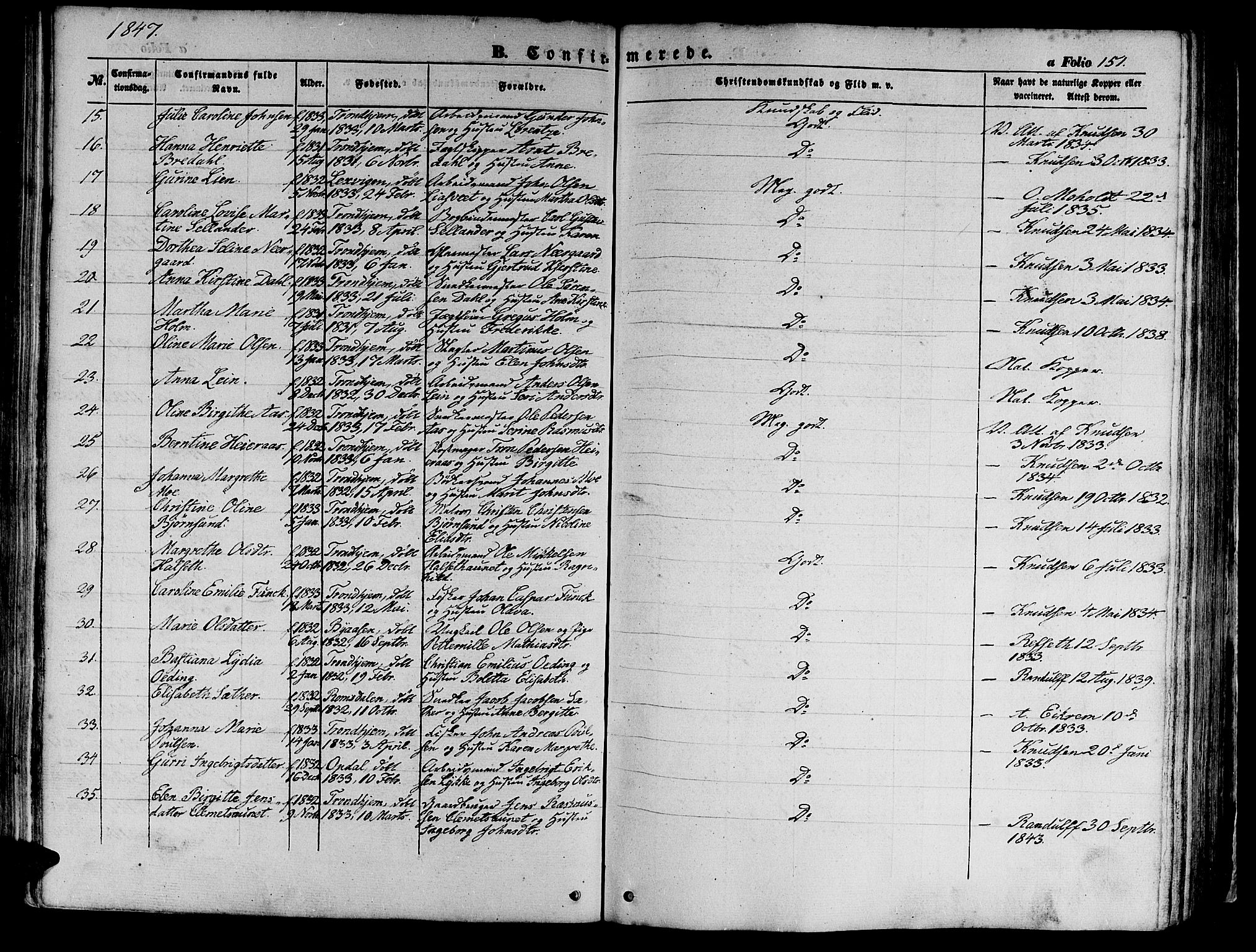 Ministerialprotokoller, klokkerbøker og fødselsregistre - Sør-Trøndelag, AV/SAT-A-1456/602/L0137: Klokkerbok nr. 602C05, 1846-1856, s. 151