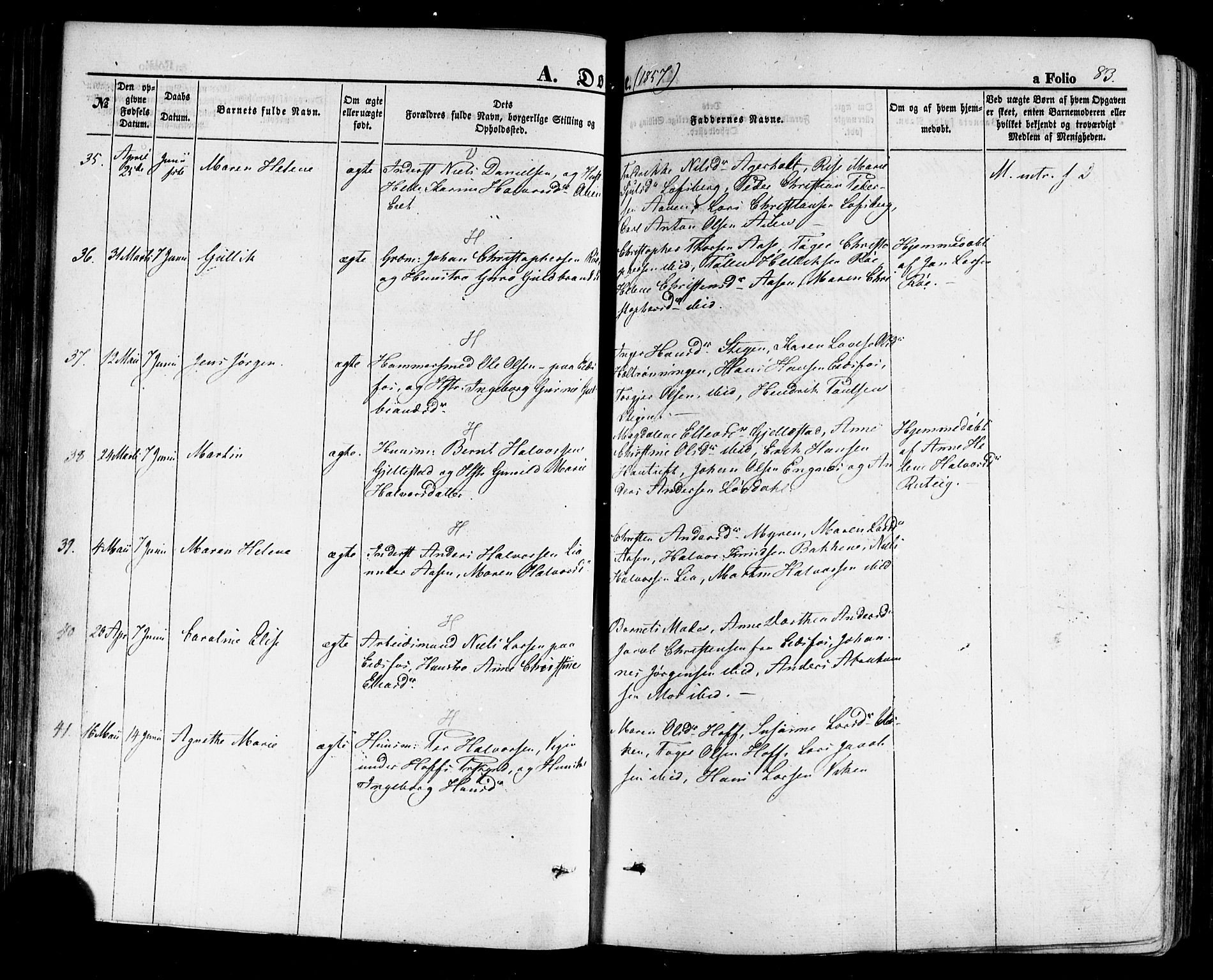 Hof kirkebøker, AV/SAKO-A-64/F/Fa/L0006: Ministerialbok nr. I 6, 1851-1877, s. 83