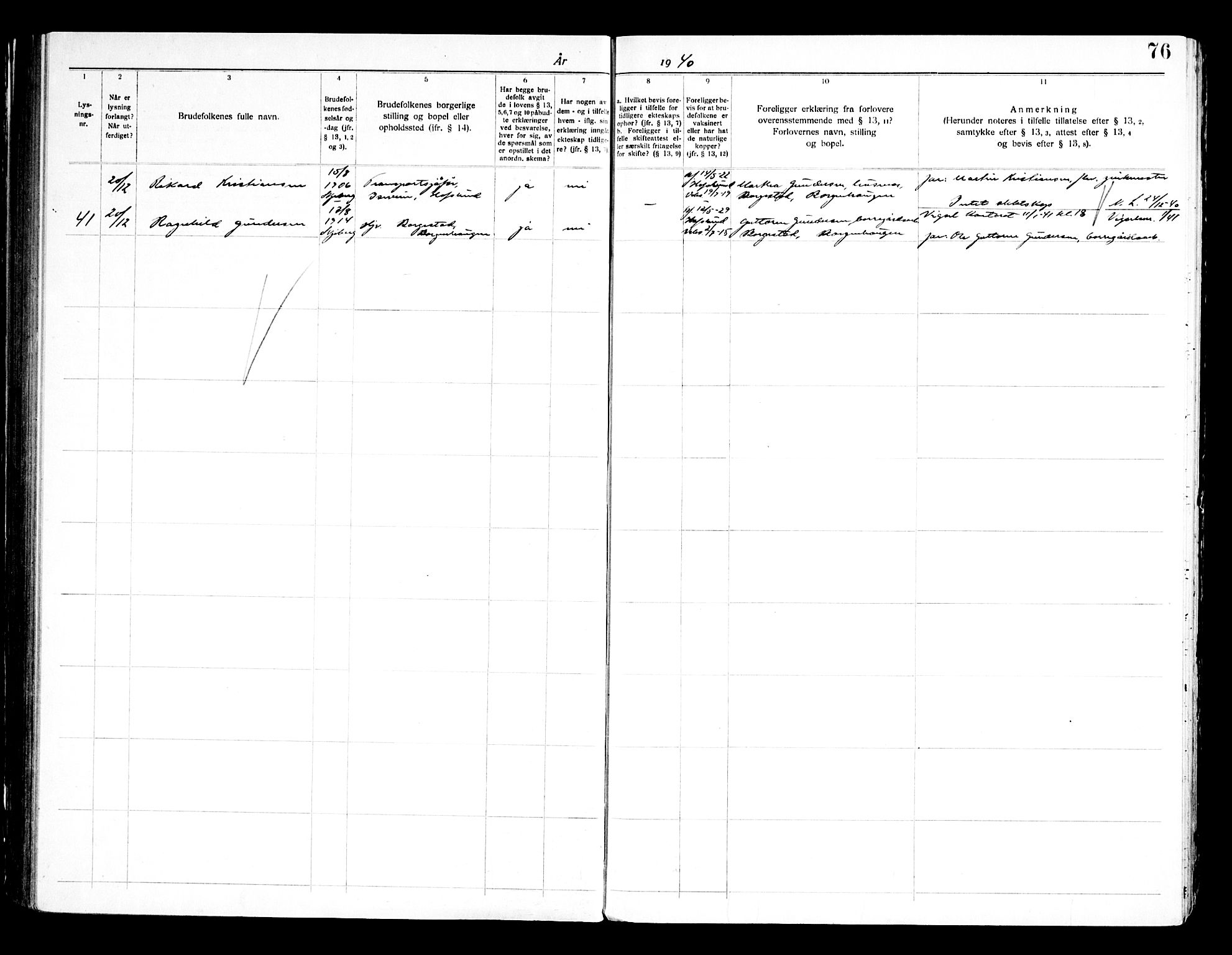 Skjeberg prestekontor Kirkebøker, SAO/A-10923/H/Hc/L0001: Lysningsprotokoll nr. III 1, 1919-1949, s. 76