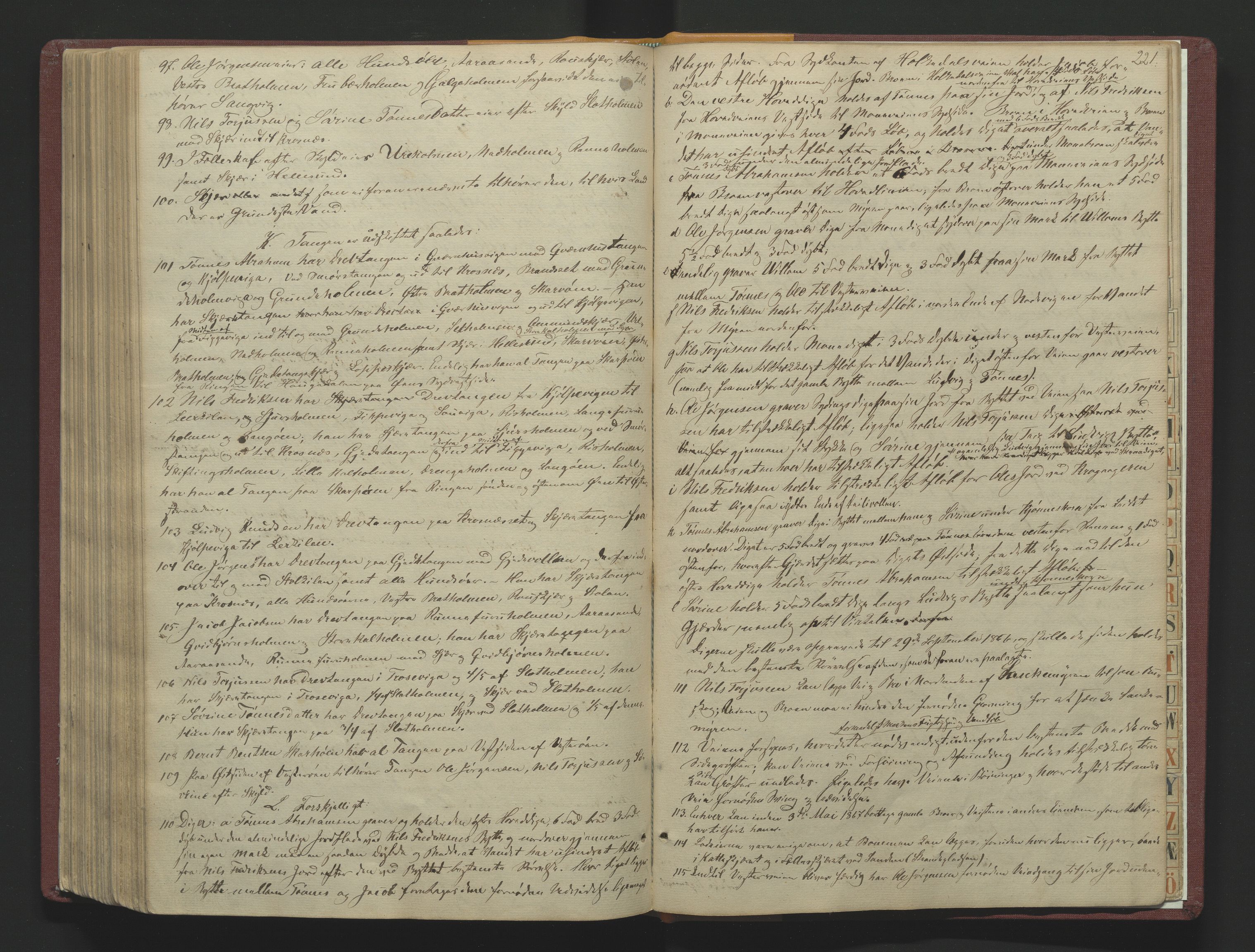 Utskiftningsformannen i Lister og Mandal amt, AV/SAK-1541-0003/F/Fa/Faa/L0004: Utskiftningsprotokoll med register nr 4, 1862-1866, s. 220b-221a