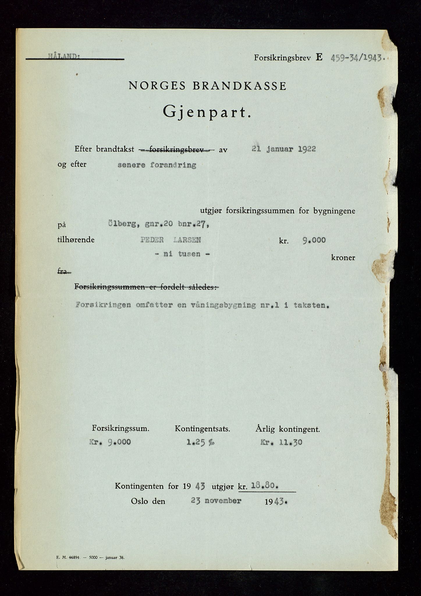 Håland lensmannskontor, AV/SAST-A-100100/Gob/L0007: Branntakstprotokoll - skjematakst. Register i boken., 1920-1925