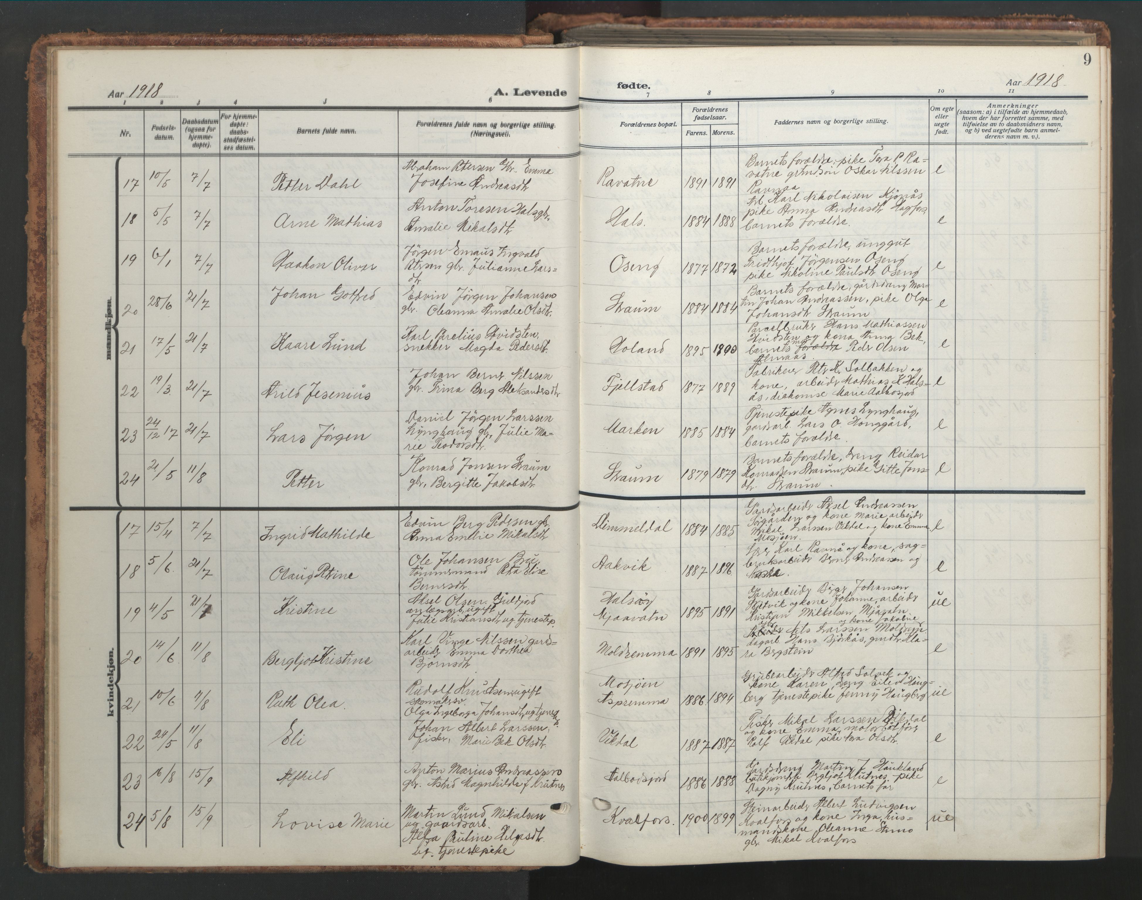 Ministerialprotokoller, klokkerbøker og fødselsregistre - Nordland, AV/SAT-A-1459/820/L0302: Klokkerbok nr. 820C04, 1917-1948, s. 9