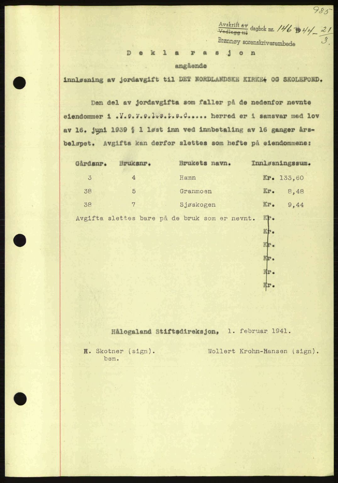 Brønnøy sorenskriveri, SAT/A-4170/1/2/2C: Pantebok nr. 23, 1943-1944, Dagboknr: 146/1944