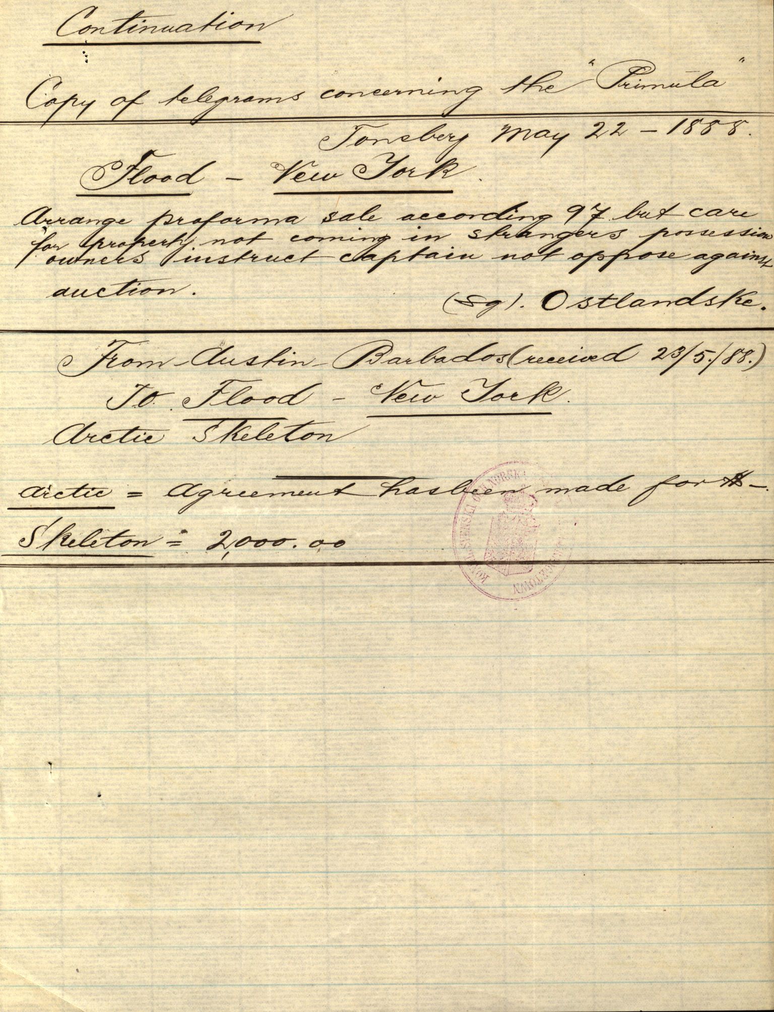 Pa 63 - Østlandske skibsassuranceforening, VEMU/A-1079/G/Ga/L0021/0003: Havaridokumenter / Inga av Drammen, Inga av Sandefjord, Primula, 1888-1889, s. 179