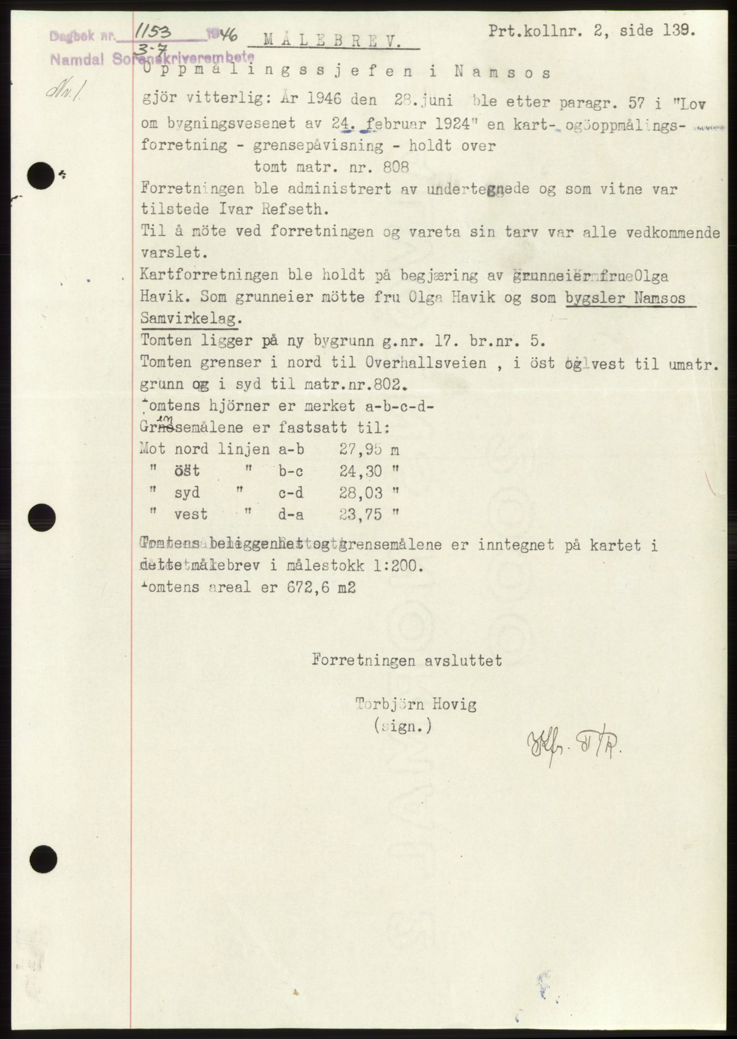 Namdal sorenskriveri, SAT/A-4133/1/2/2C: Pantebok nr. -, 1946-1946, Dagboknr: 1153/1946