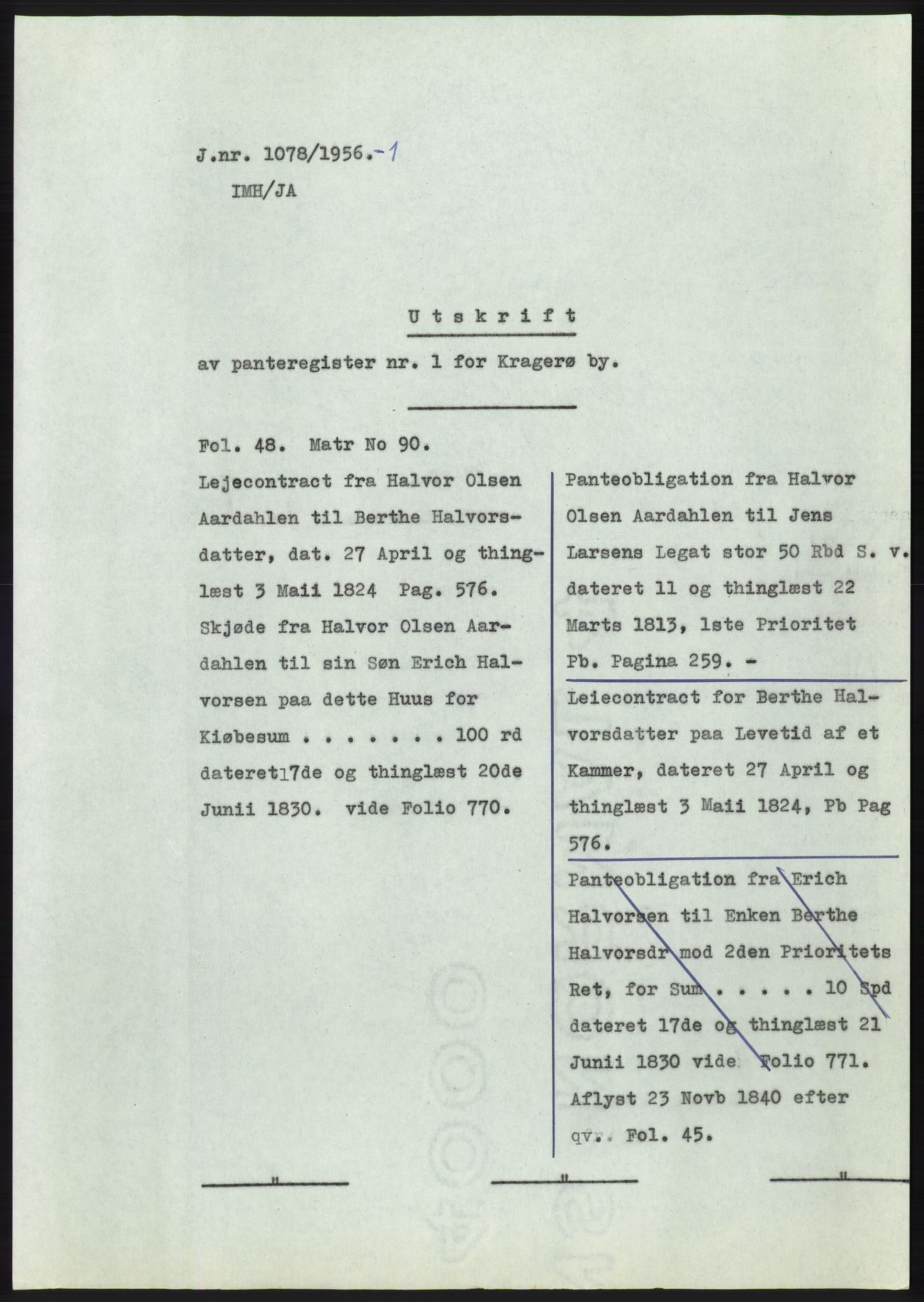 Statsarkivet i Kongsberg, AV/SAKO-A-0001/E/Ee/L0007: Avskrifter, SAO jnr. 802/1956 - 1199/1956, 1956, s. 308