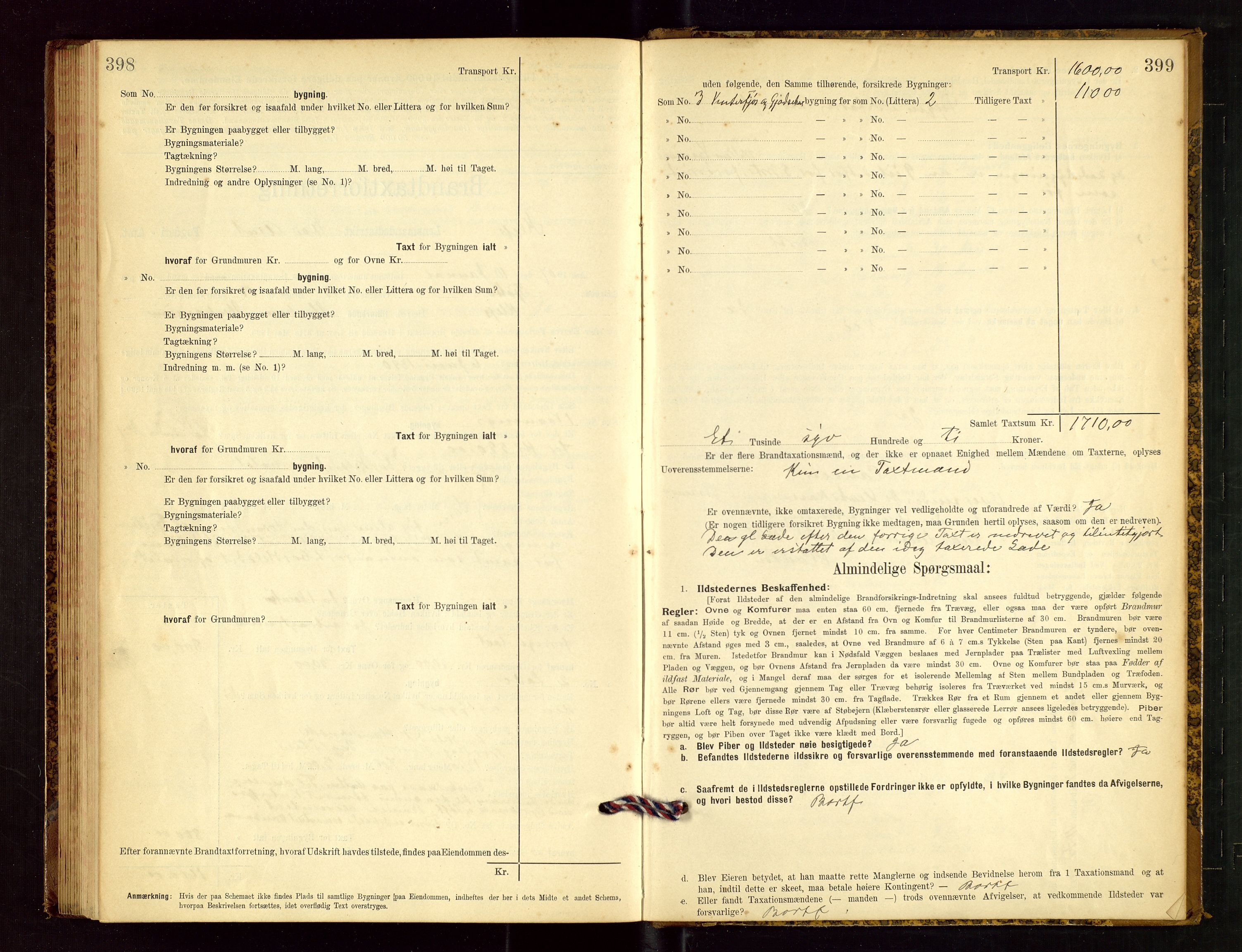 Klepp lensmannskontor, SAST/A-100163/Goc/L0003: "Brandtaxationsprotokol" m/register, 1902-1907, s. 398-399