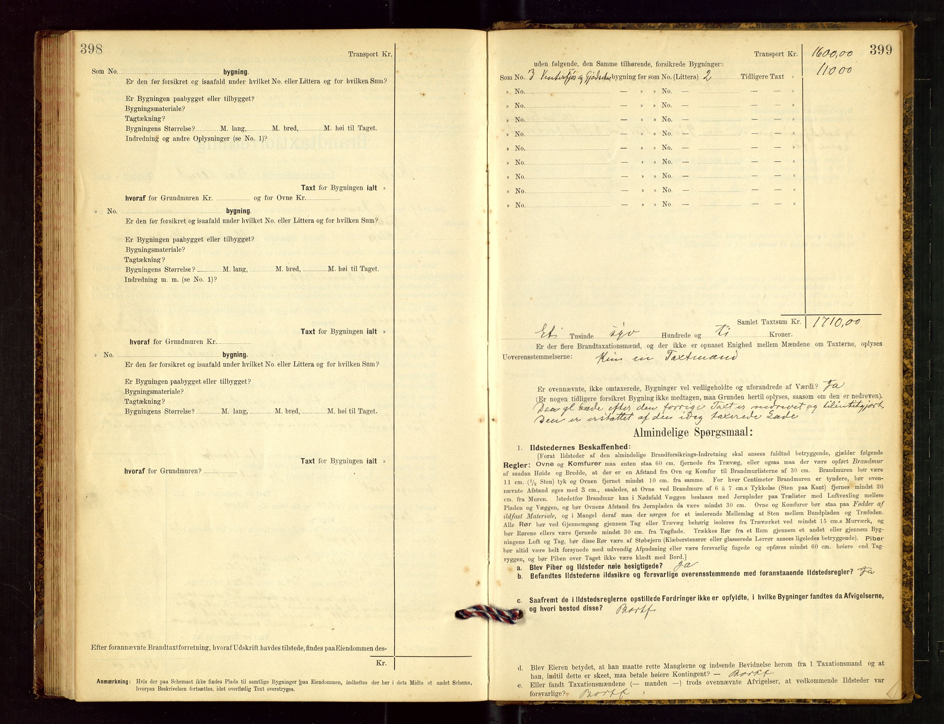 Klepp lensmannskontor, AV/SAST-A-100163/Goc/L0003: "Brandtaxationsprotokol" m/register, 1902-1907, s. 398-399