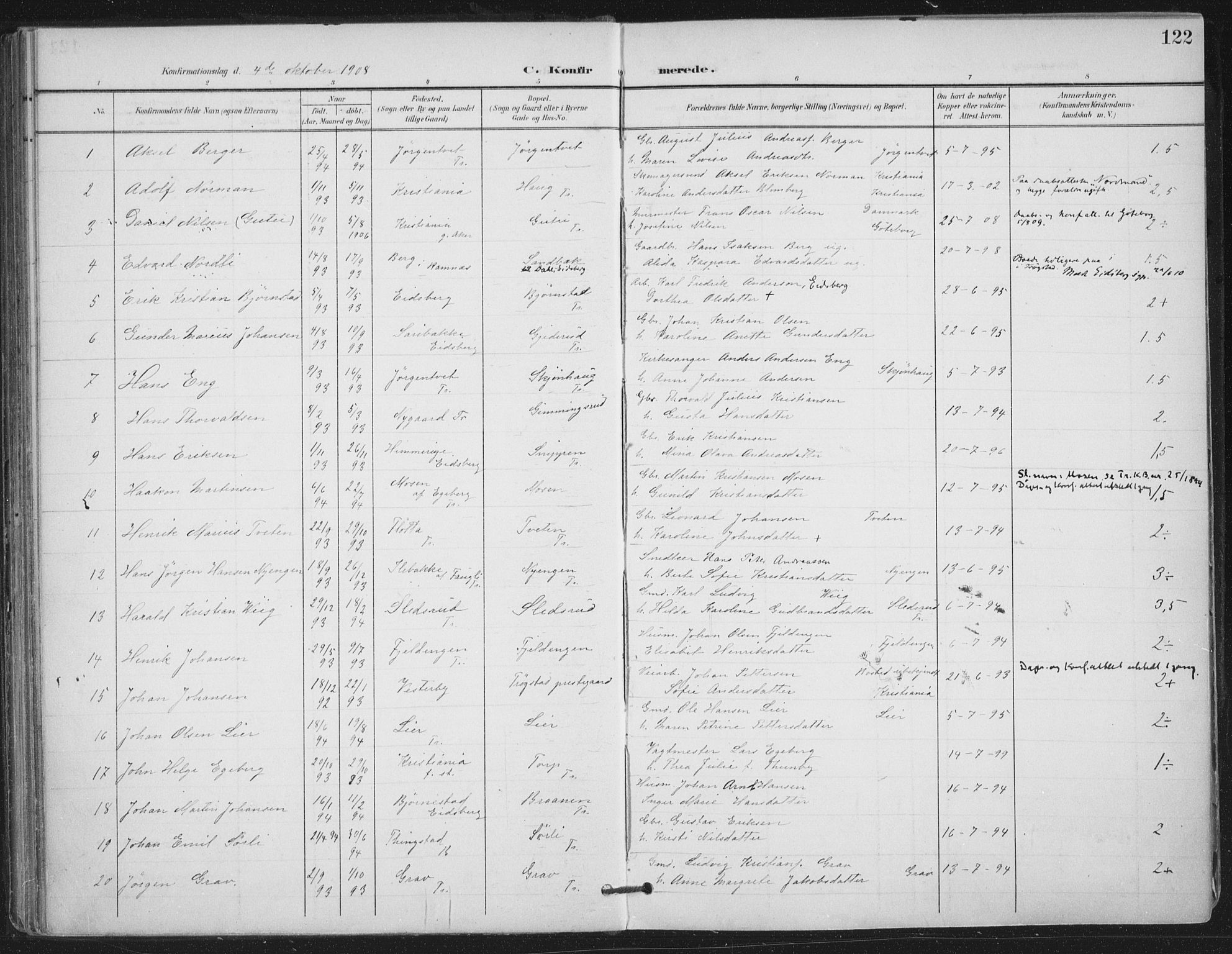 Trøgstad prestekontor Kirkebøker, AV/SAO-A-10925/F/Fa/L0011: Ministerialbok nr. I 11, 1899-1919, s. 122