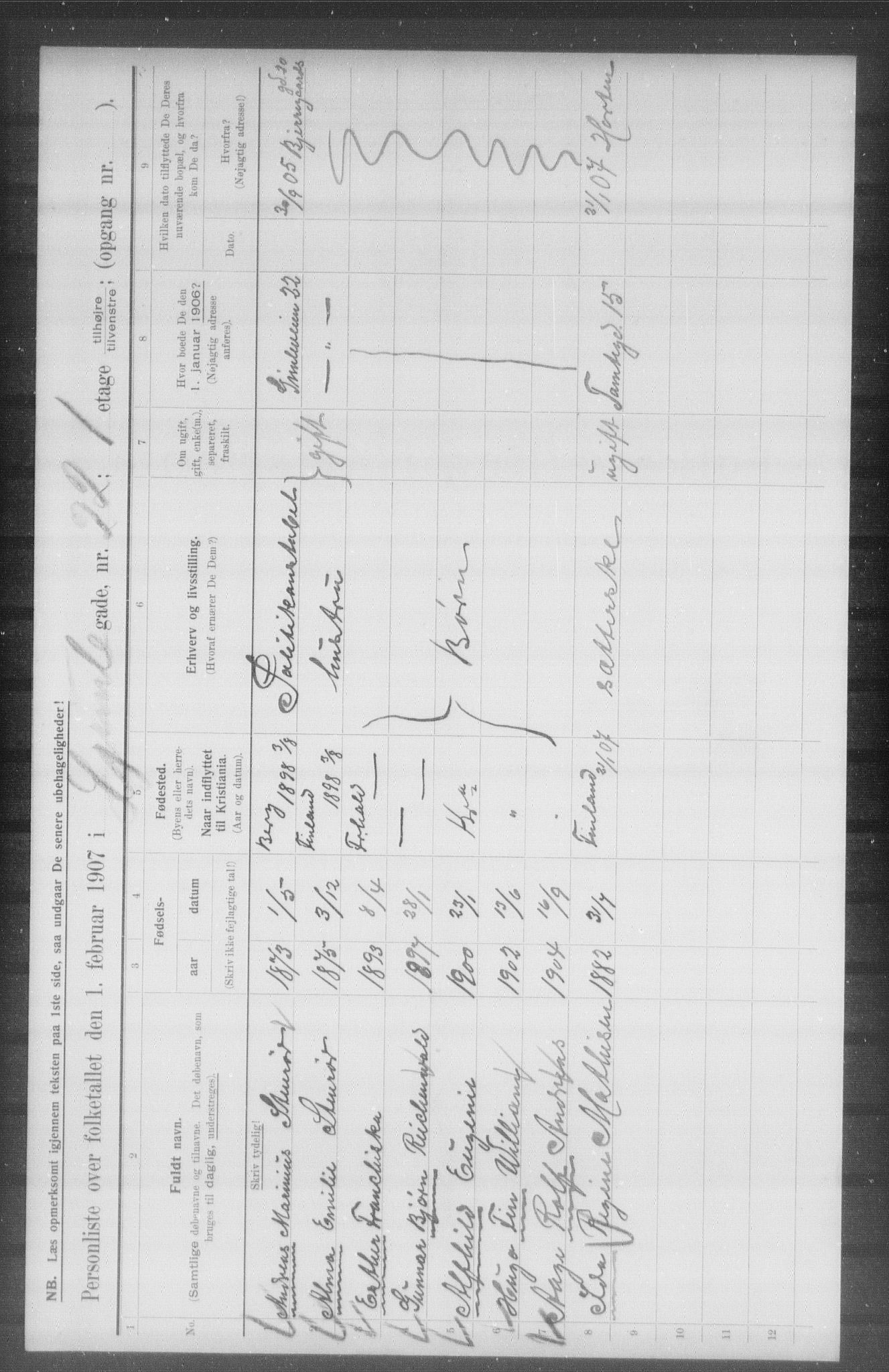 OBA, Kommunal folketelling 1.2.1907 for Kristiania kjøpstad, 1907, s. 14858