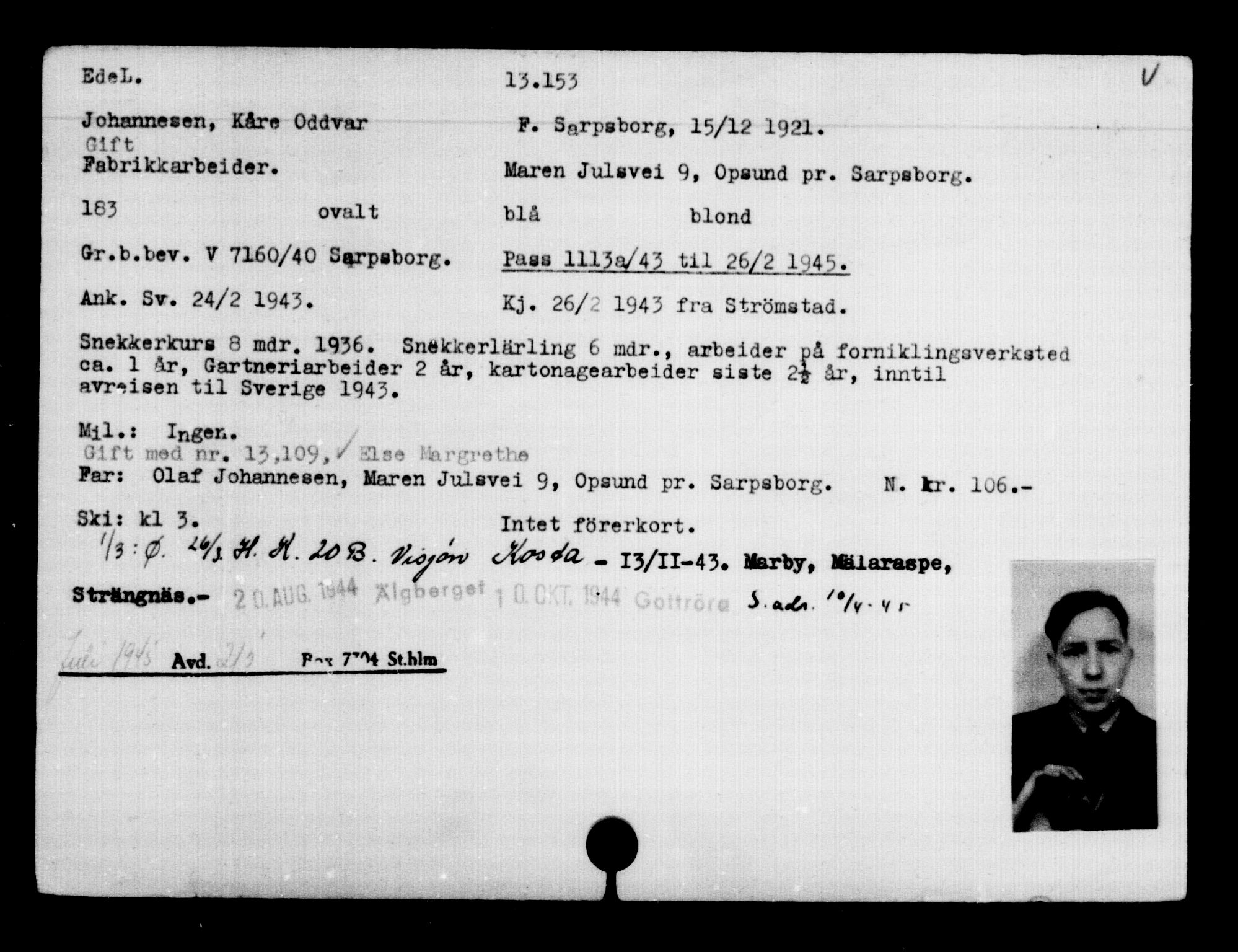 Den Kgl. Norske Legasjons Flyktningskontor, AV/RA-S-6753/V/Va/L0007: Kjesäterkartoteket.  Flyktningenr. 12700-15723, 1940-1945, s. 522