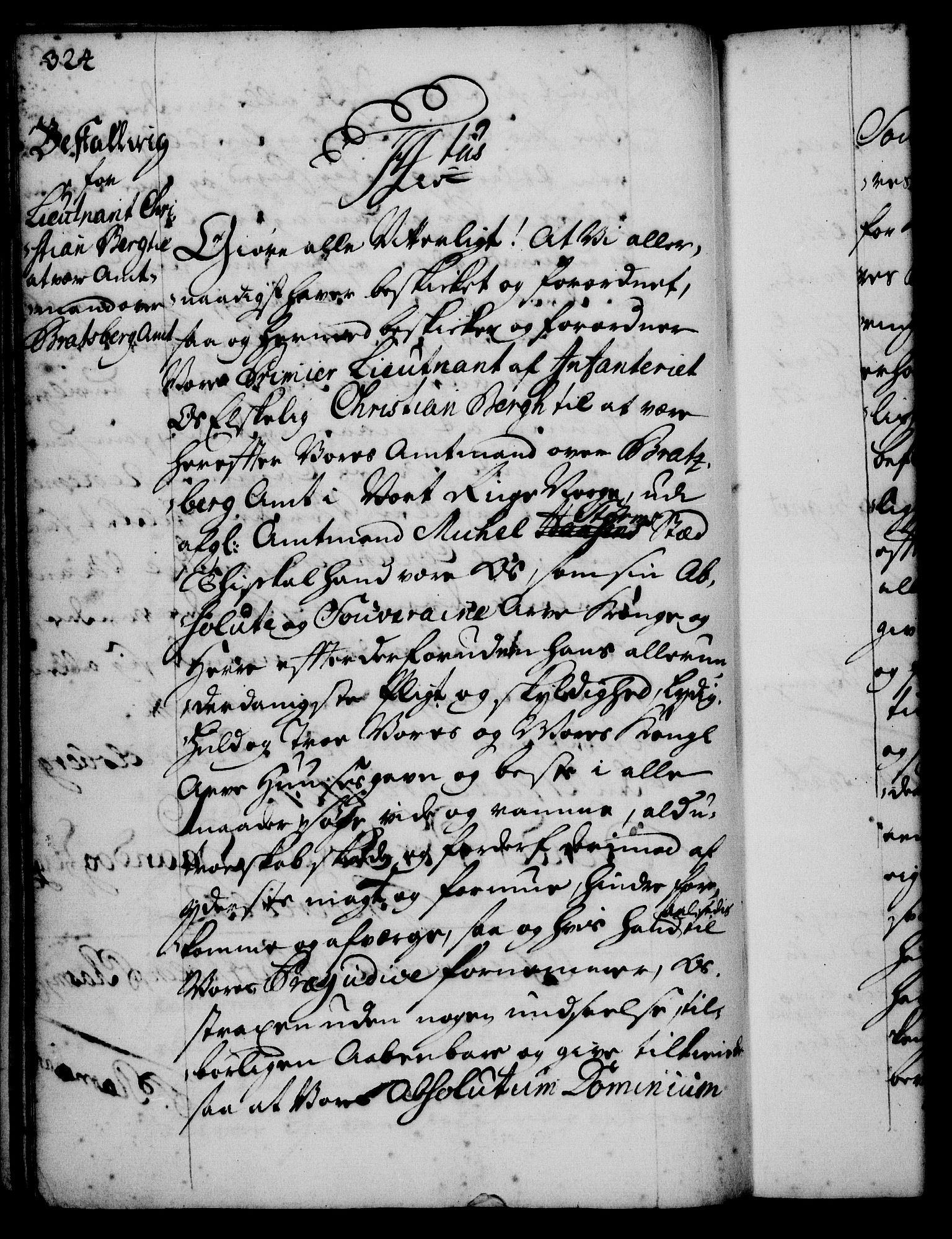 Rentekammeret, Kammerkanselliet, RA/EA-3111/G/Gg/Gge/L0001: Norsk bestallingsprotokoll med register (merket RK 53.25), 1720-1730, s. 324