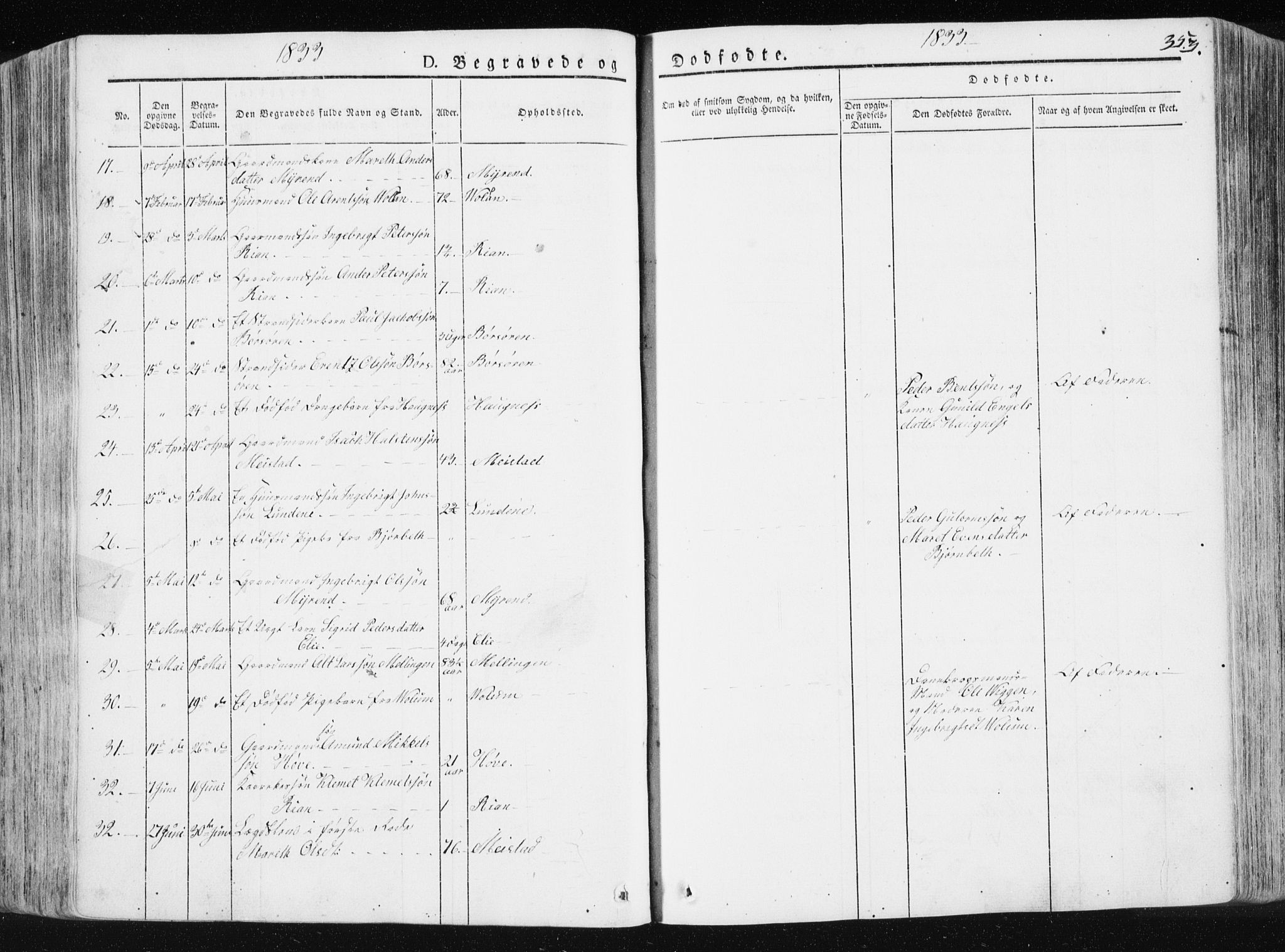 Ministerialprotokoller, klokkerbøker og fødselsregistre - Sør-Trøndelag, SAT/A-1456/665/L0771: Ministerialbok nr. 665A06, 1830-1856, s. 353