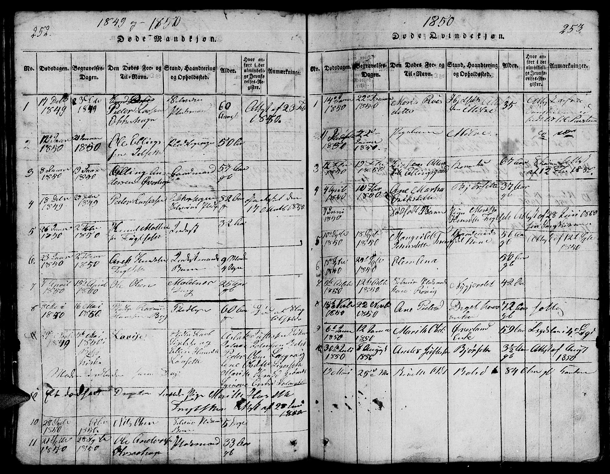 Ministerialprotokoller, klokkerbøker og fødselsregistre - Møre og Romsdal, SAT/A-1454/555/L0665: Klokkerbok nr. 555C01, 1818-1868, s. 252-253