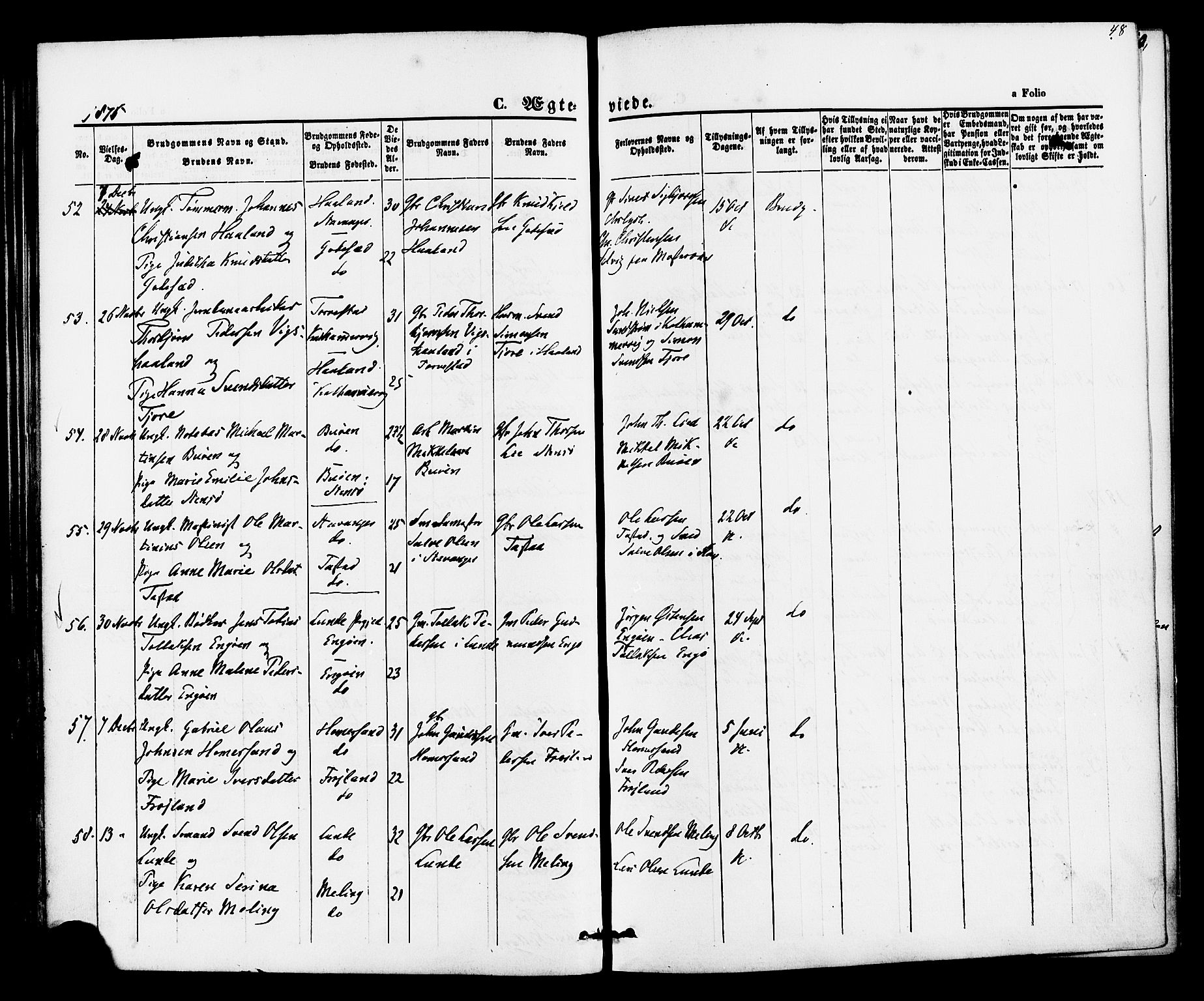 Hetland sokneprestkontor, AV/SAST-A-101826/30/30BA/L0005: Ministerialbok nr. A 5, 1869-1884, s. 48