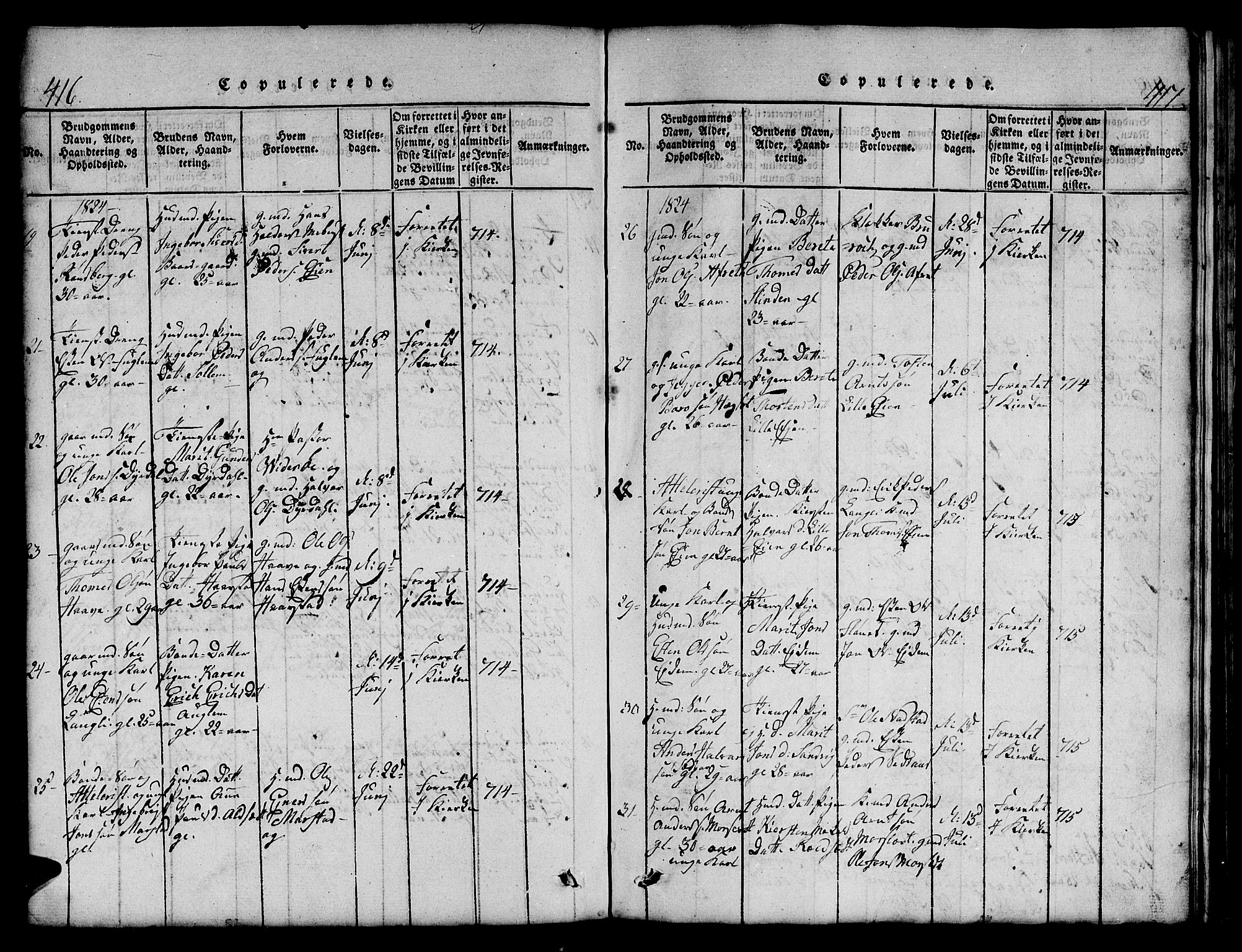 Ministerialprotokoller, klokkerbøker og fødselsregistre - Sør-Trøndelag, AV/SAT-A-1456/695/L1152: Klokkerbok nr. 695C03, 1816-1831, s. 416-417