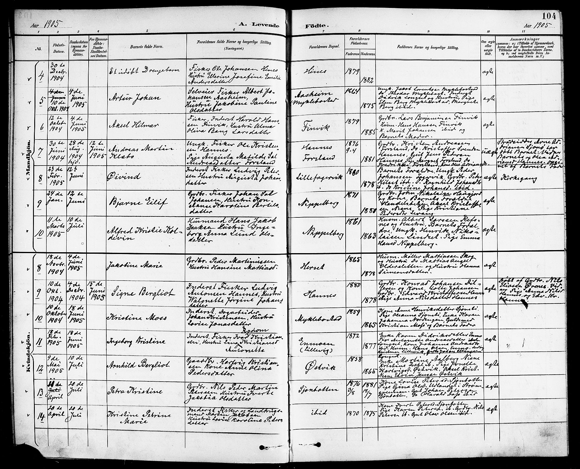 Ministerialprotokoller, klokkerbøker og fødselsregistre - Nordland, AV/SAT-A-1459/838/L0559: Klokkerbok nr. 838C06, 1893-1910, s. 104