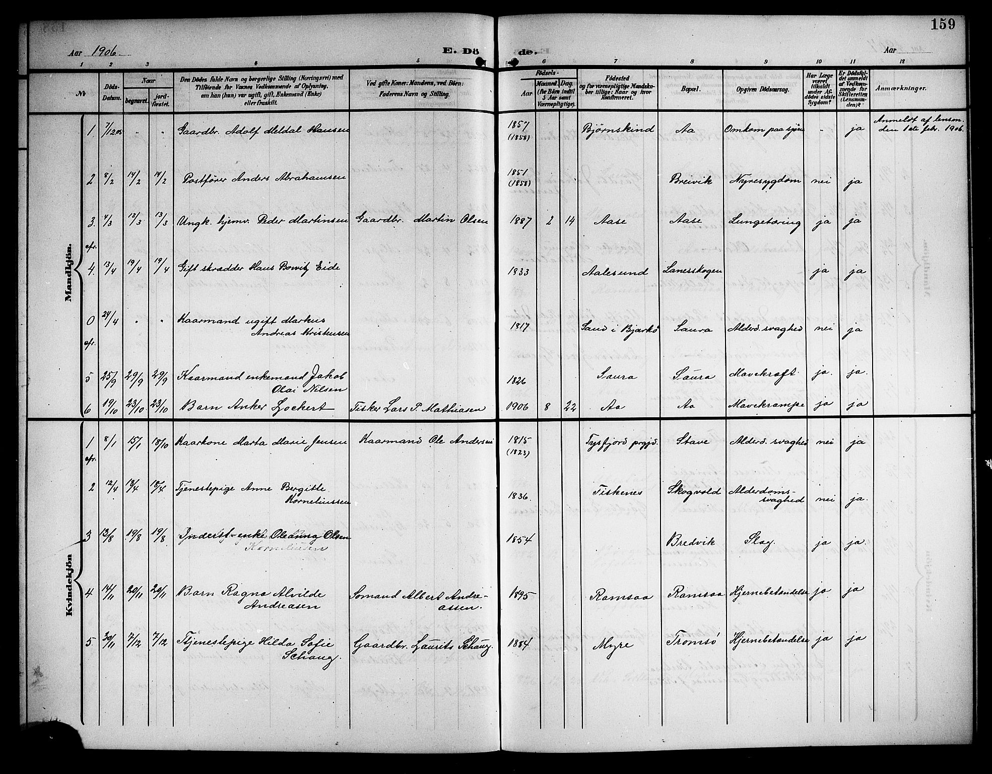 Ministerialprotokoller, klokkerbøker og fødselsregistre - Nordland, SAT/A-1459/897/L1414: Klokkerbok nr. 897C04, 1904-1915, s. 159