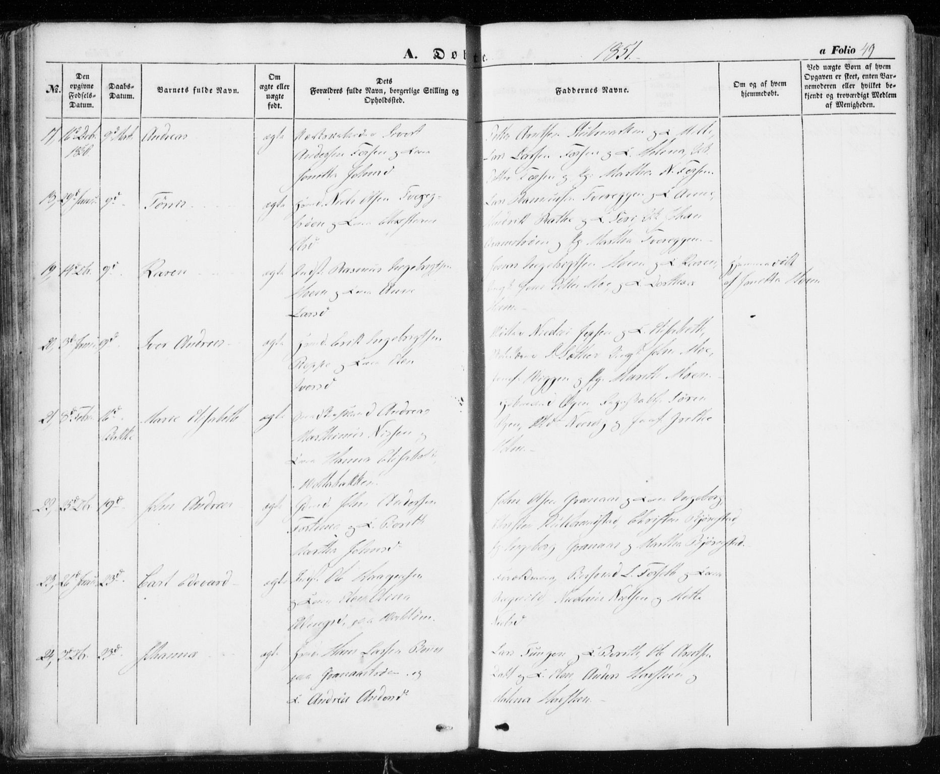 Ministerialprotokoller, klokkerbøker og fødselsregistre - Sør-Trøndelag, SAT/A-1456/606/L0291: Ministerialbok nr. 606A06, 1848-1856, s. 49