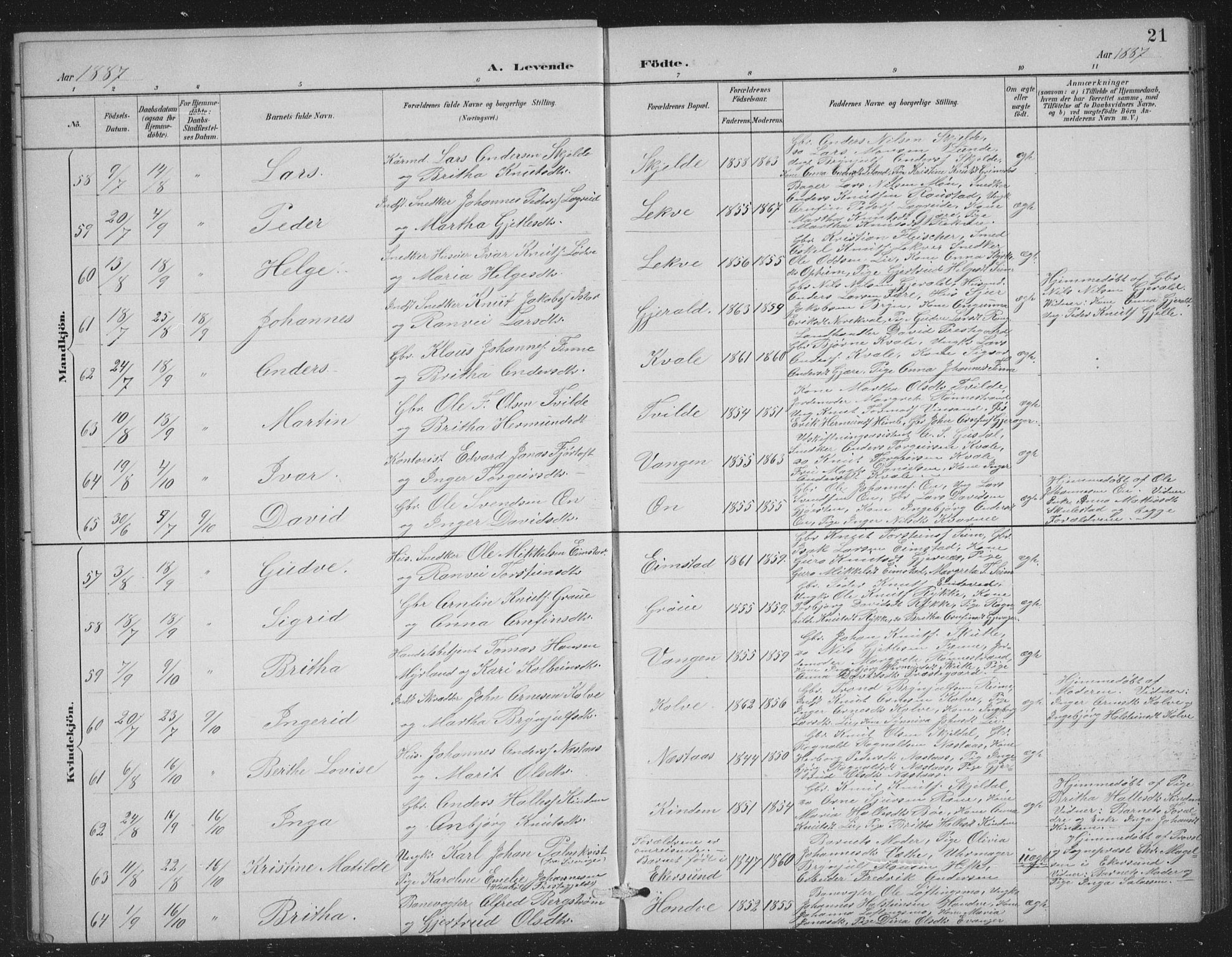 Voss sokneprestembete, AV/SAB-A-79001/H/Hab: Klokkerbok nr. C 1, 1886-1899, s. 21