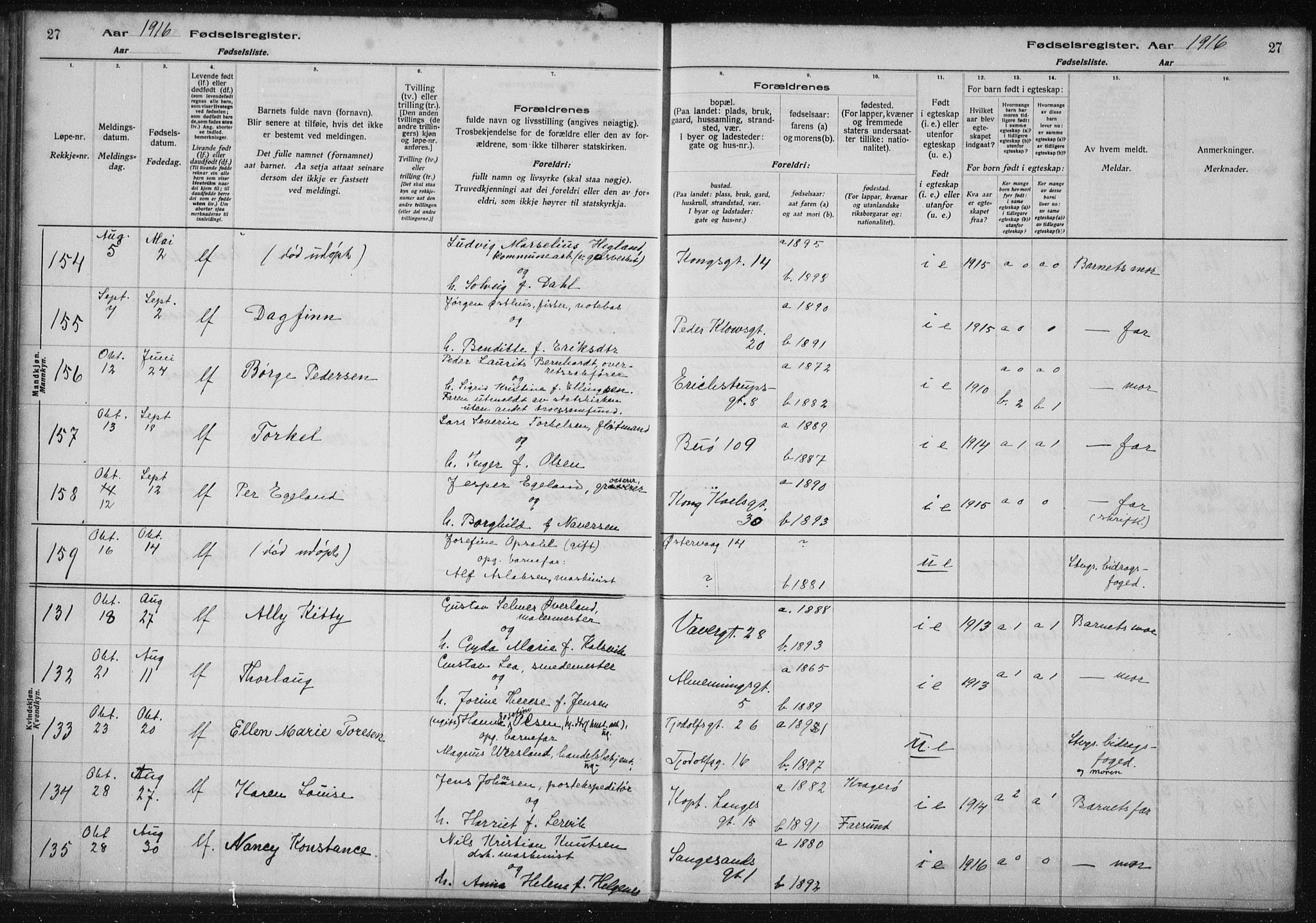 St. Petri sokneprestkontor, AV/SAST-A-101813/002/A/L0001: Fødselsregister nr. 1, 1916-1922, s. 27