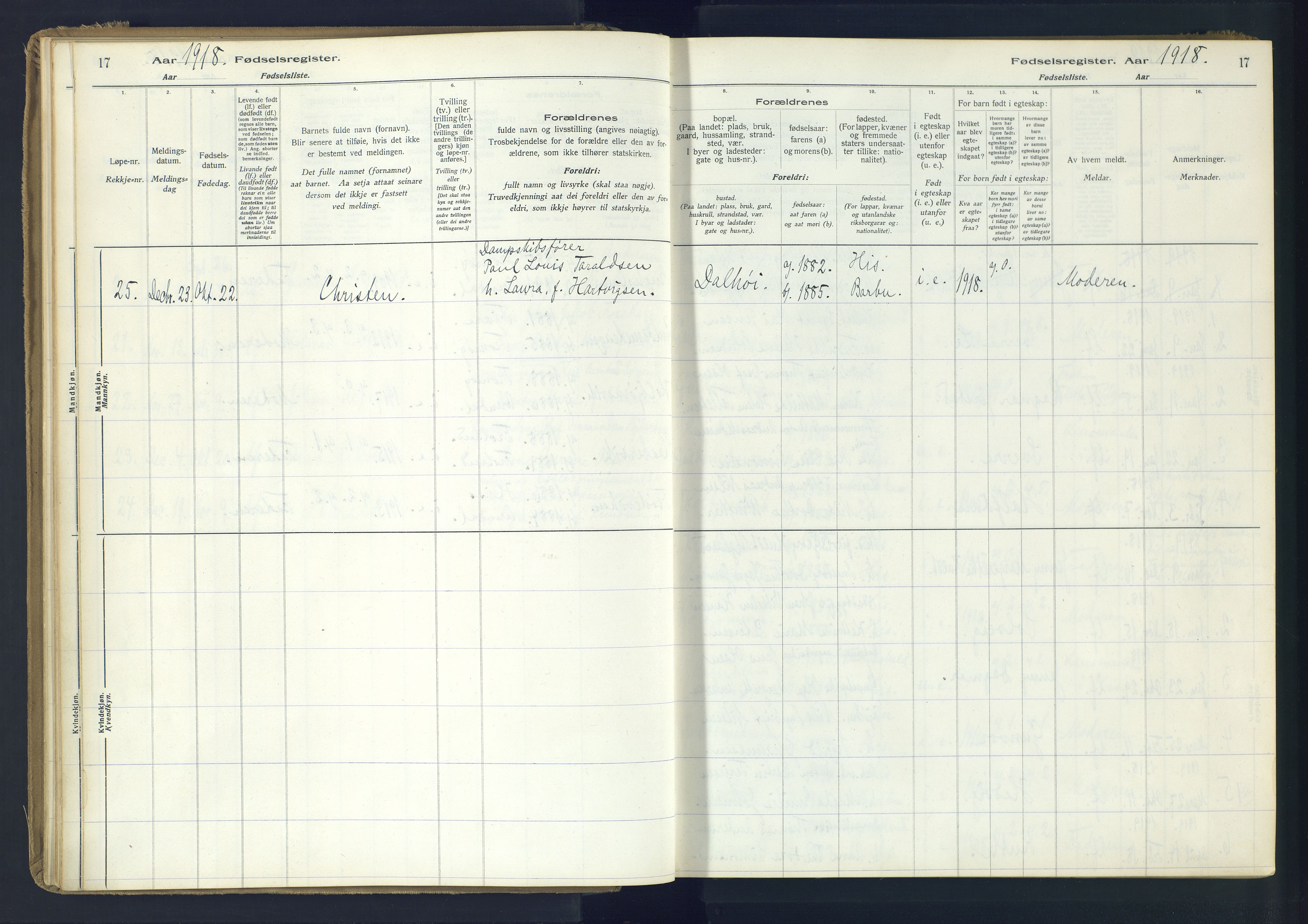 Hisøy sokneprestkontor, AV/SAK-1111-0020/J/Ja/L0001: Fødselsregister nr. A-VI-14, 1916-1951, s. 17