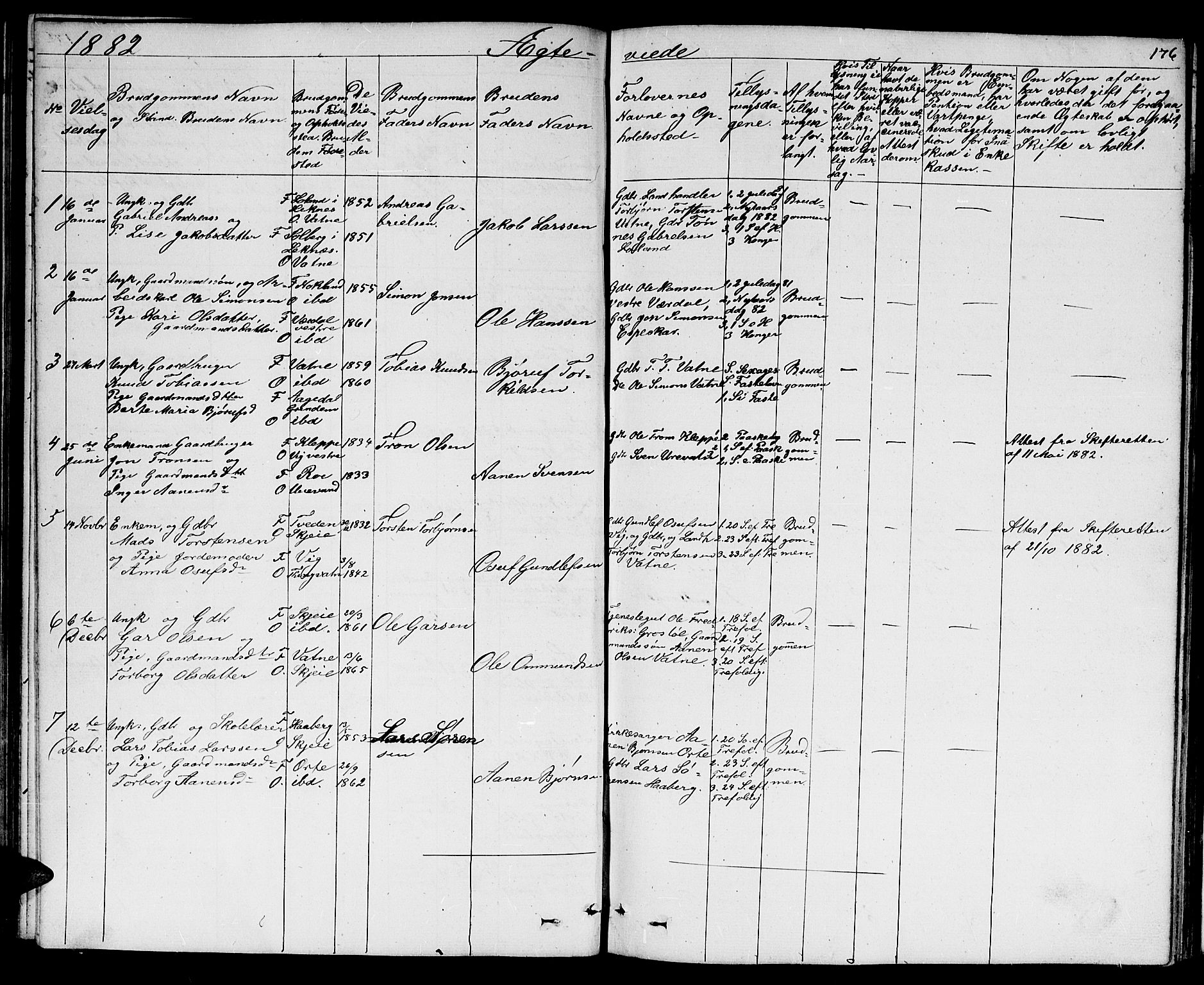 Hægebostad sokneprestkontor, AV/SAK-1111-0024/F/Fb/Fbb/L0002: Klokkerbok nr. B 2, 1851-1886, s. 176