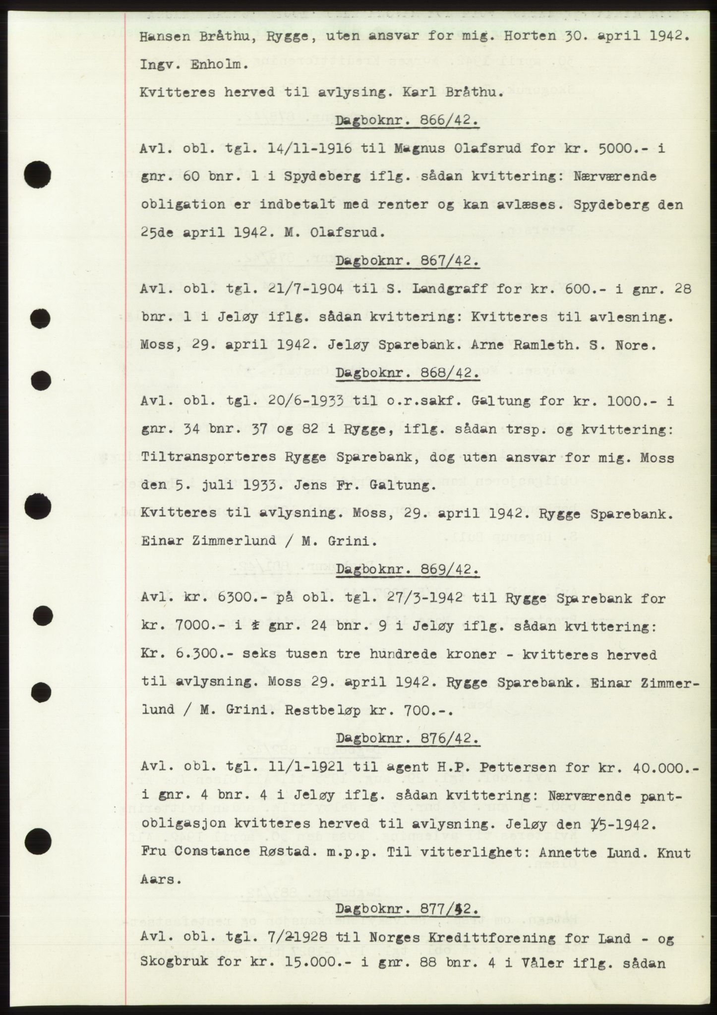 Moss sorenskriveri, SAO/A-10168: Pantebok nr. C10, 1938-1950, Dagboknr: 866/1942