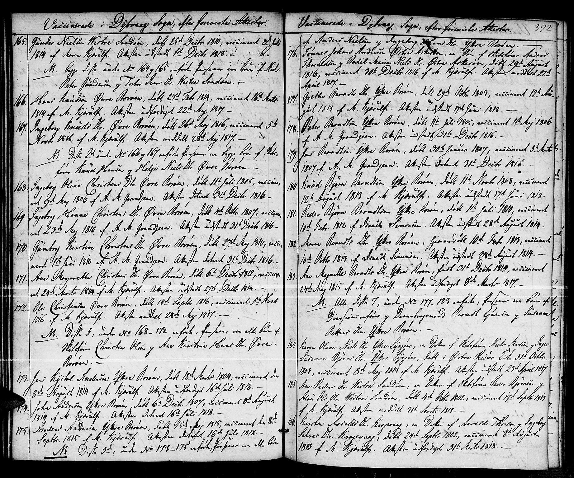 Dypvåg sokneprestkontor, AV/SAK-1111-0007/F/Fa/Faa/L0002: Ministerialbok nr. A 2/ 1, 1813-1824, s. 392