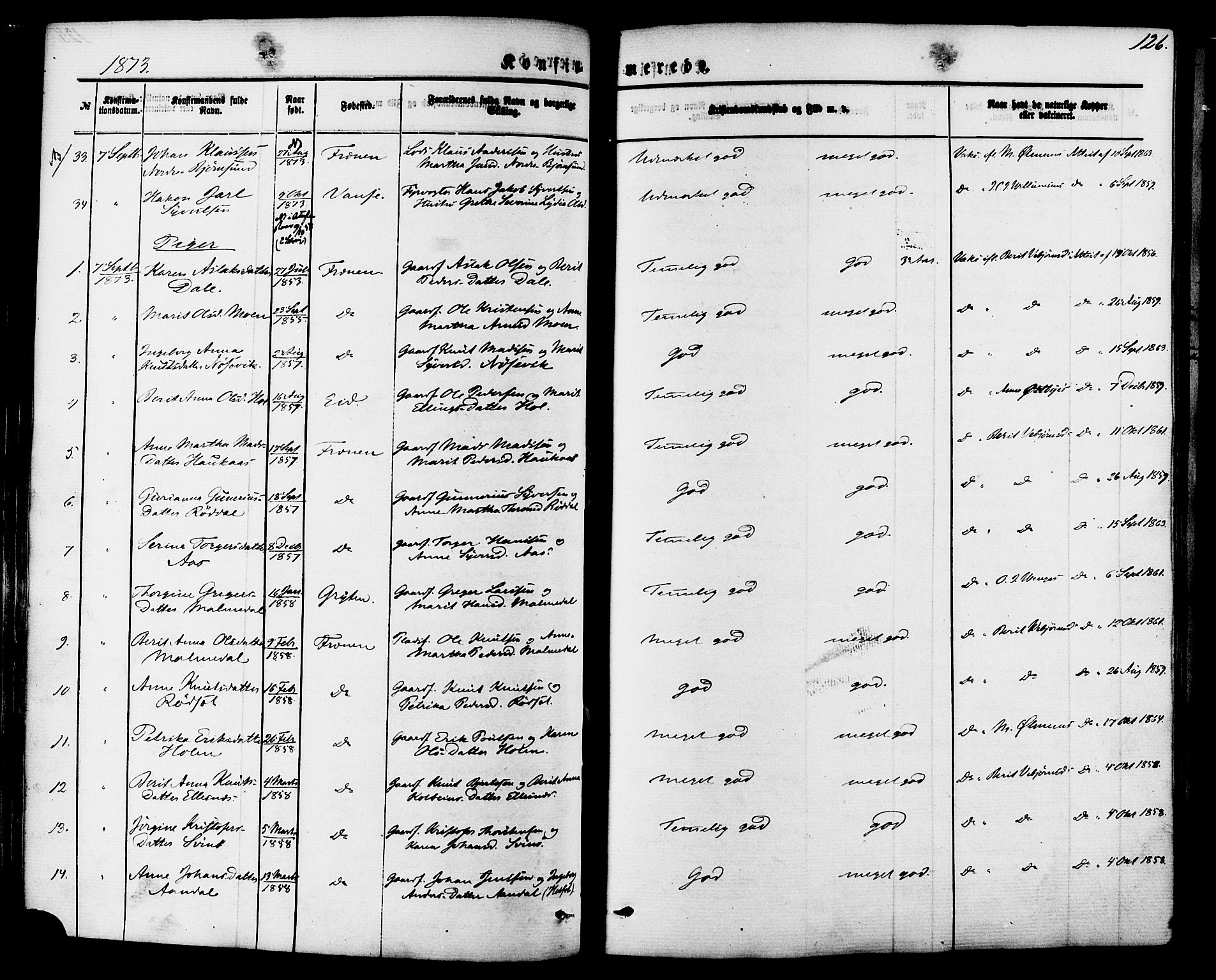 Ministerialprotokoller, klokkerbøker og fødselsregistre - Møre og Romsdal, AV/SAT-A-1454/565/L0749: Ministerialbok nr. 565A03, 1871-1886, s. 126