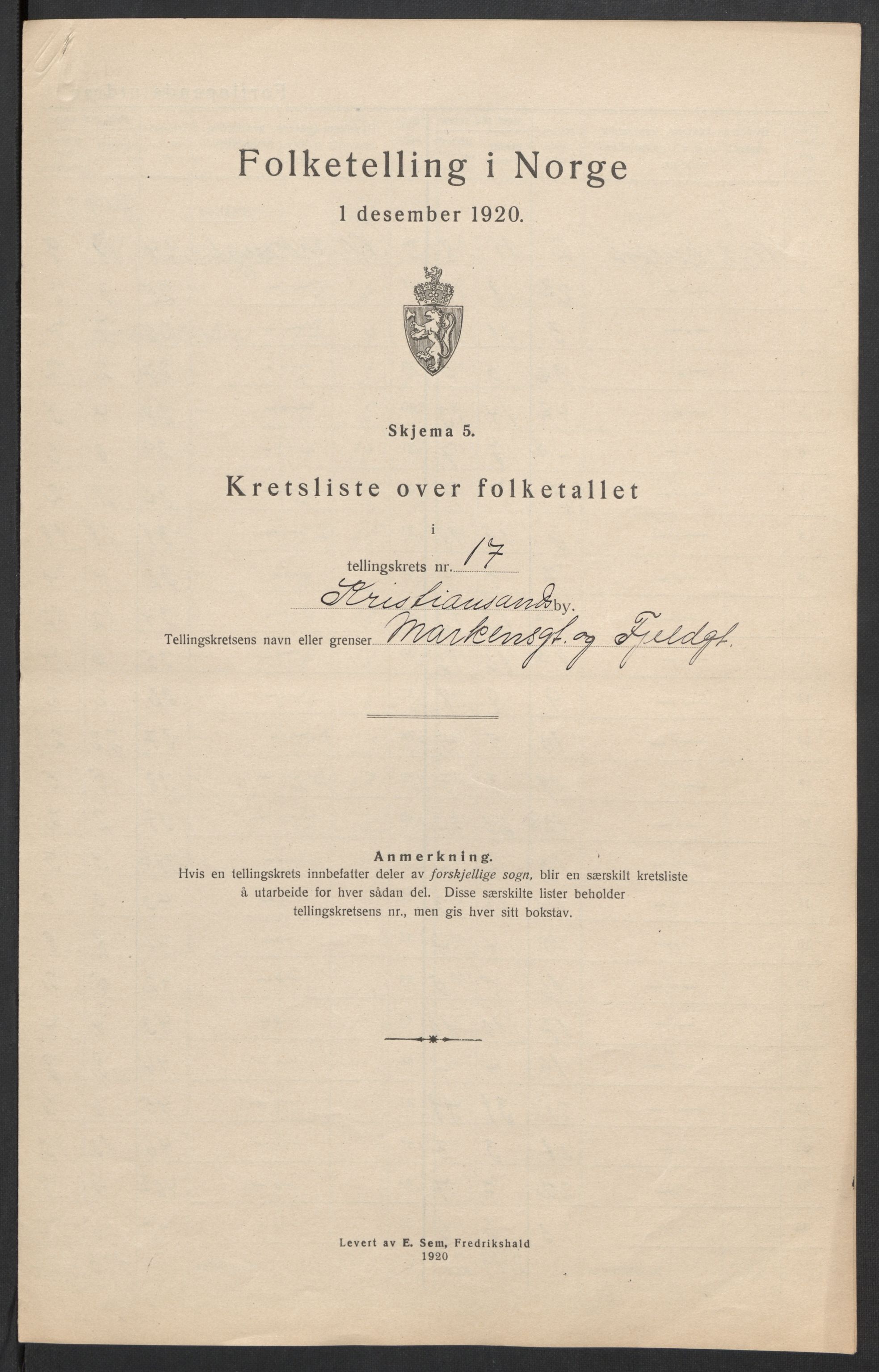 SAK, Folketelling 1920 for 1001 Kristiansand kjøpstad, 1920, s. 55