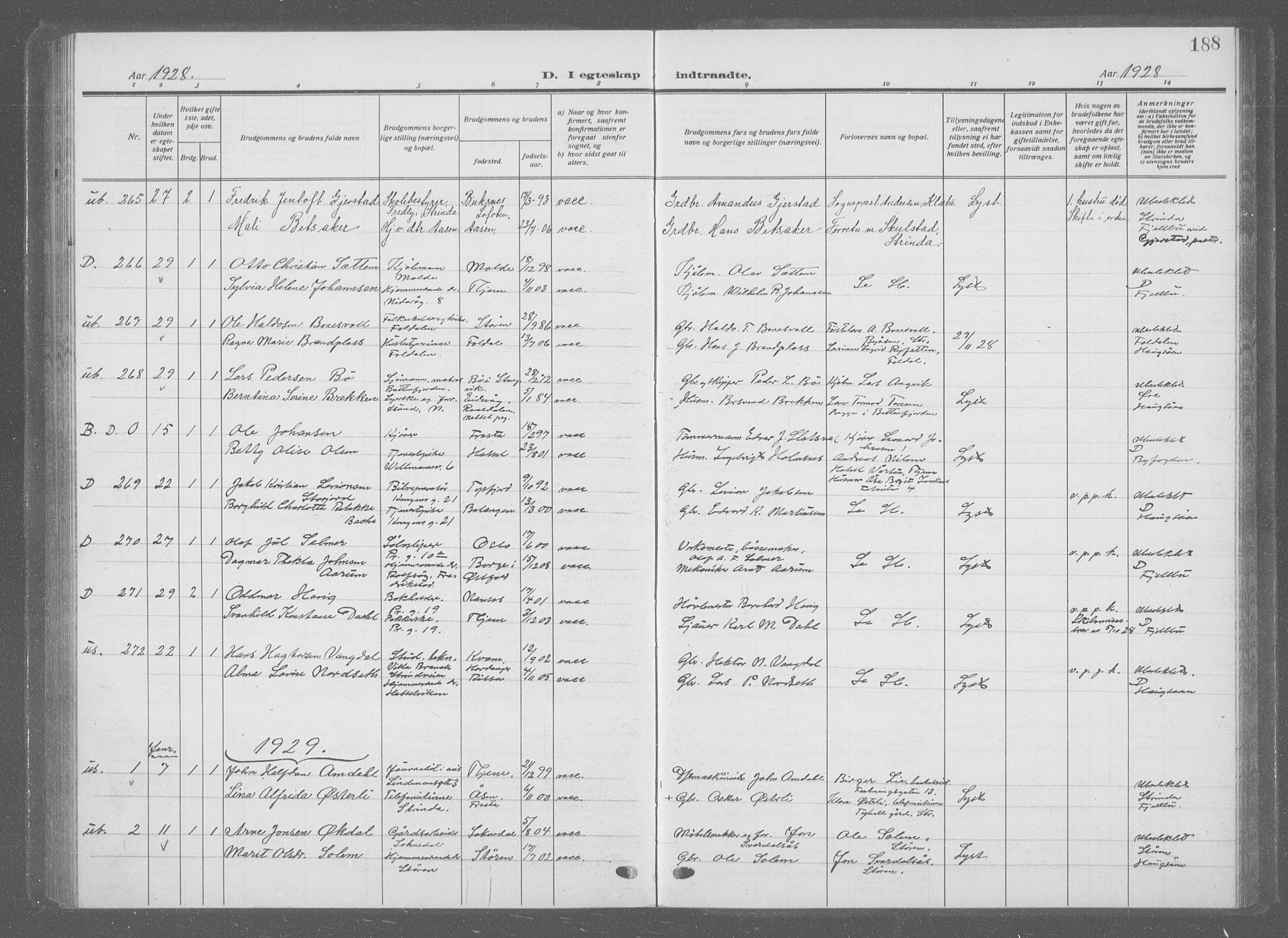 Ministerialprotokoller, klokkerbøker og fødselsregistre - Sør-Trøndelag, SAT/A-1456/601/L0098: Klokkerbok nr. 601C16, 1921-1934, s. 188