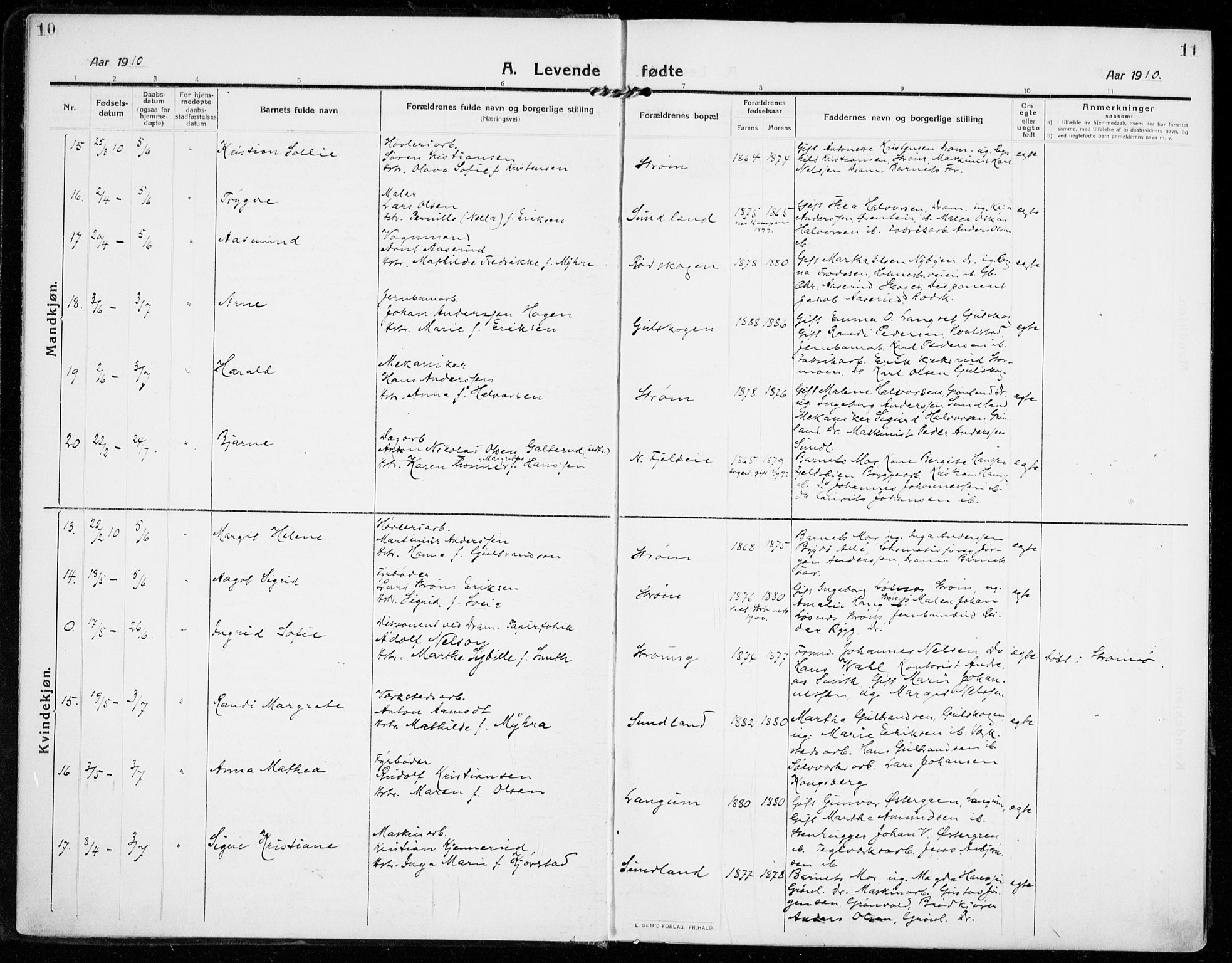 Strømsgodset kirkebøker, AV/SAKO-A-324/F/Fa/L0002: Ministerialbok nr. 2, 1910-1920, s. 10-11