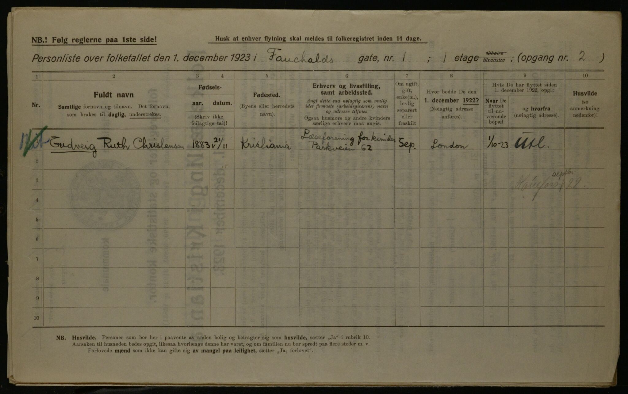 OBA, Kommunal folketelling 1.12.1923 for Kristiania, 1923, s. 26567