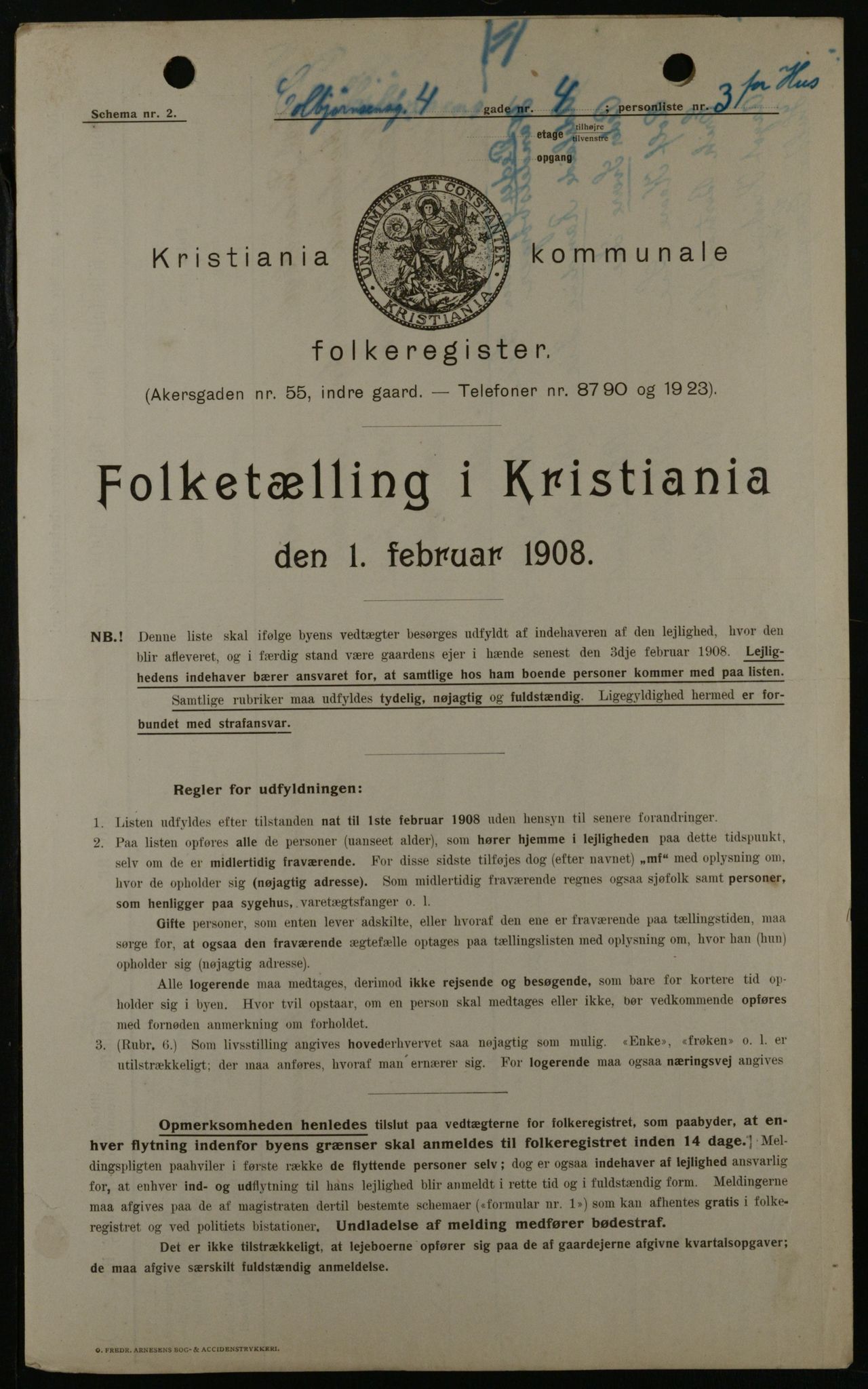 OBA, Kommunal folketelling 1.2.1908 for Kristiania kjøpstad, 1908, s. 12096