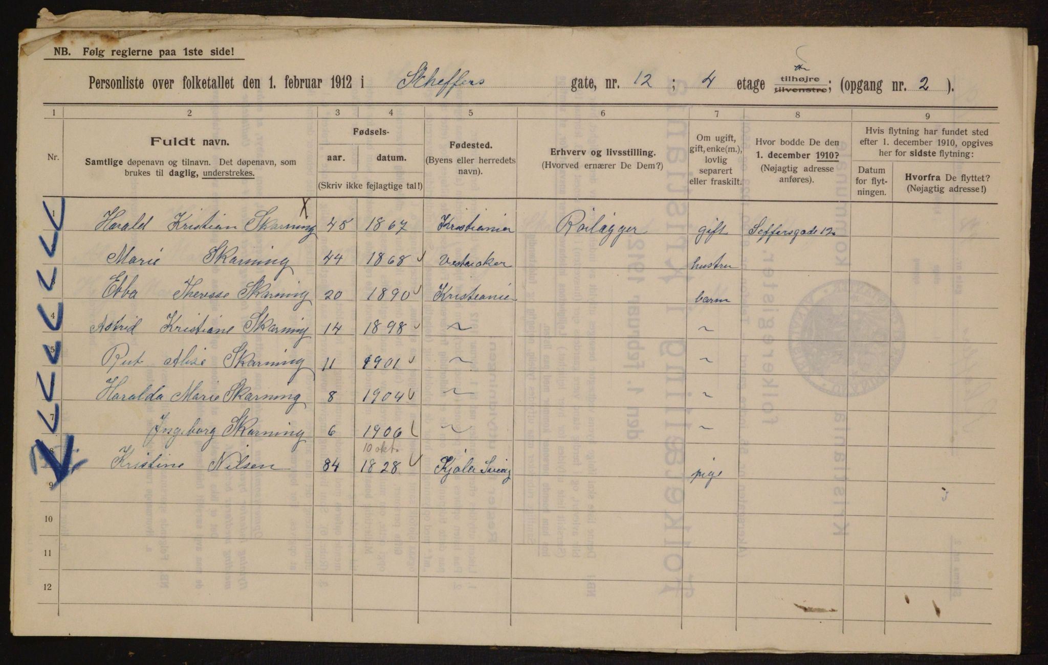 OBA, Kommunal folketelling 1.2.1912 for Kristiania, 1912, s. 93533