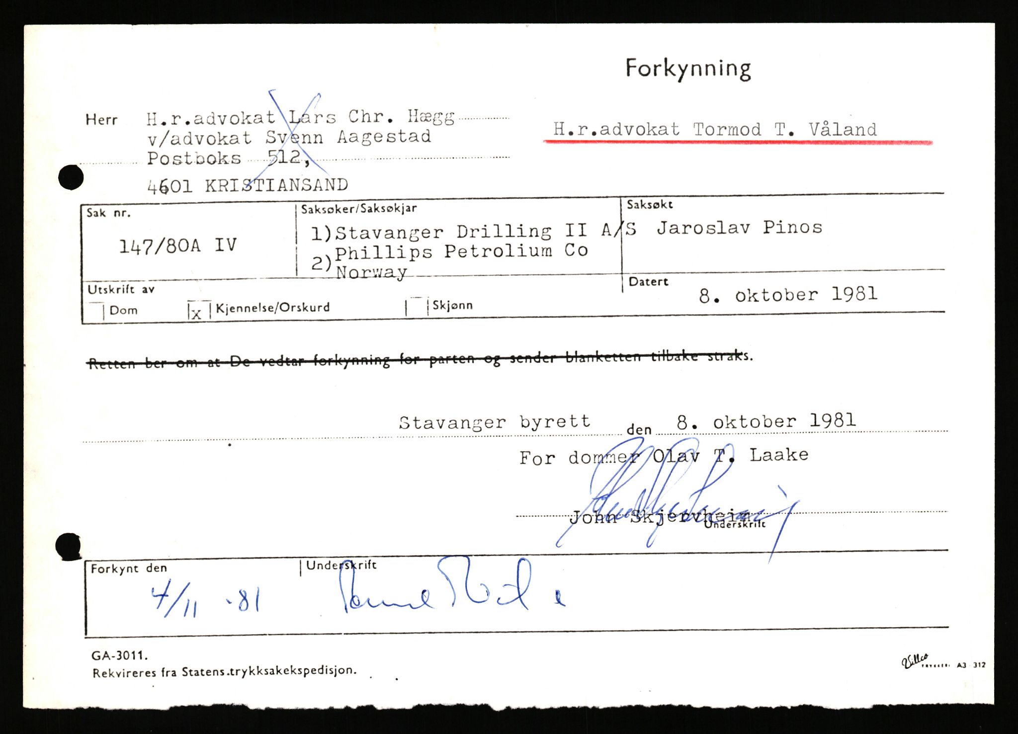 Stavanger byrett, AV/SAST-A-100455/003/F/Fh/Fhb/L0039h: A IV sak nr 147, 1980, s. 862