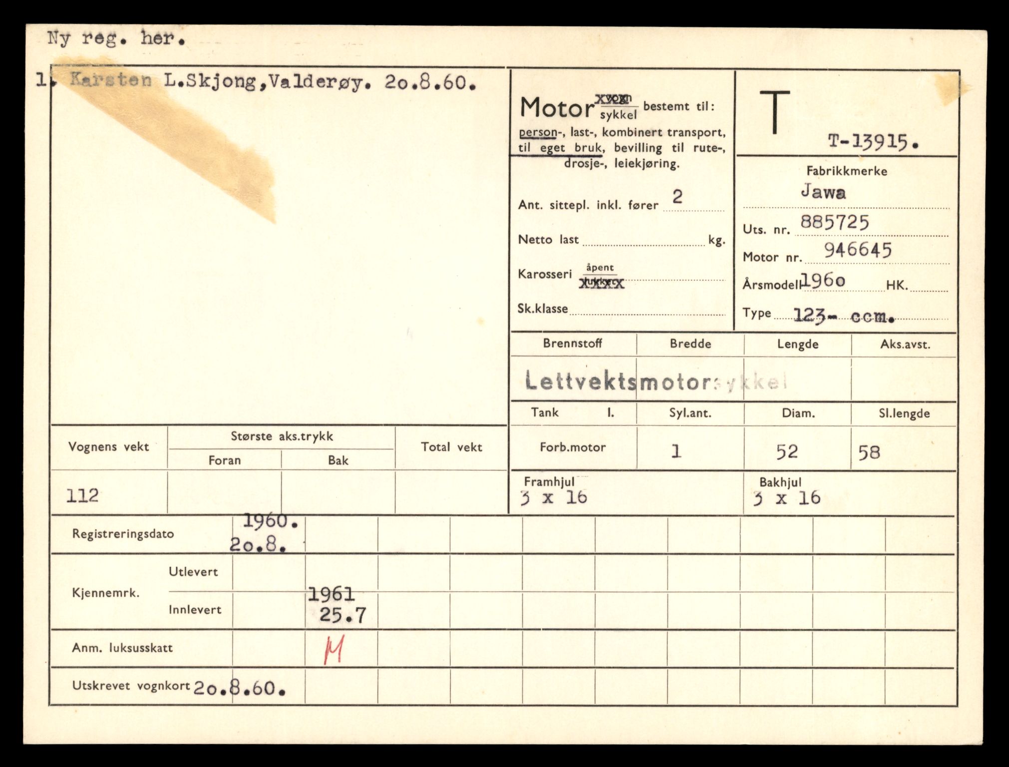 Møre og Romsdal vegkontor - Ålesund trafikkstasjon, AV/SAT-A-4099/F/Fe/L0042: Registreringskort for kjøretøy T 13906 - T 14079, 1927-1998, s. 119
