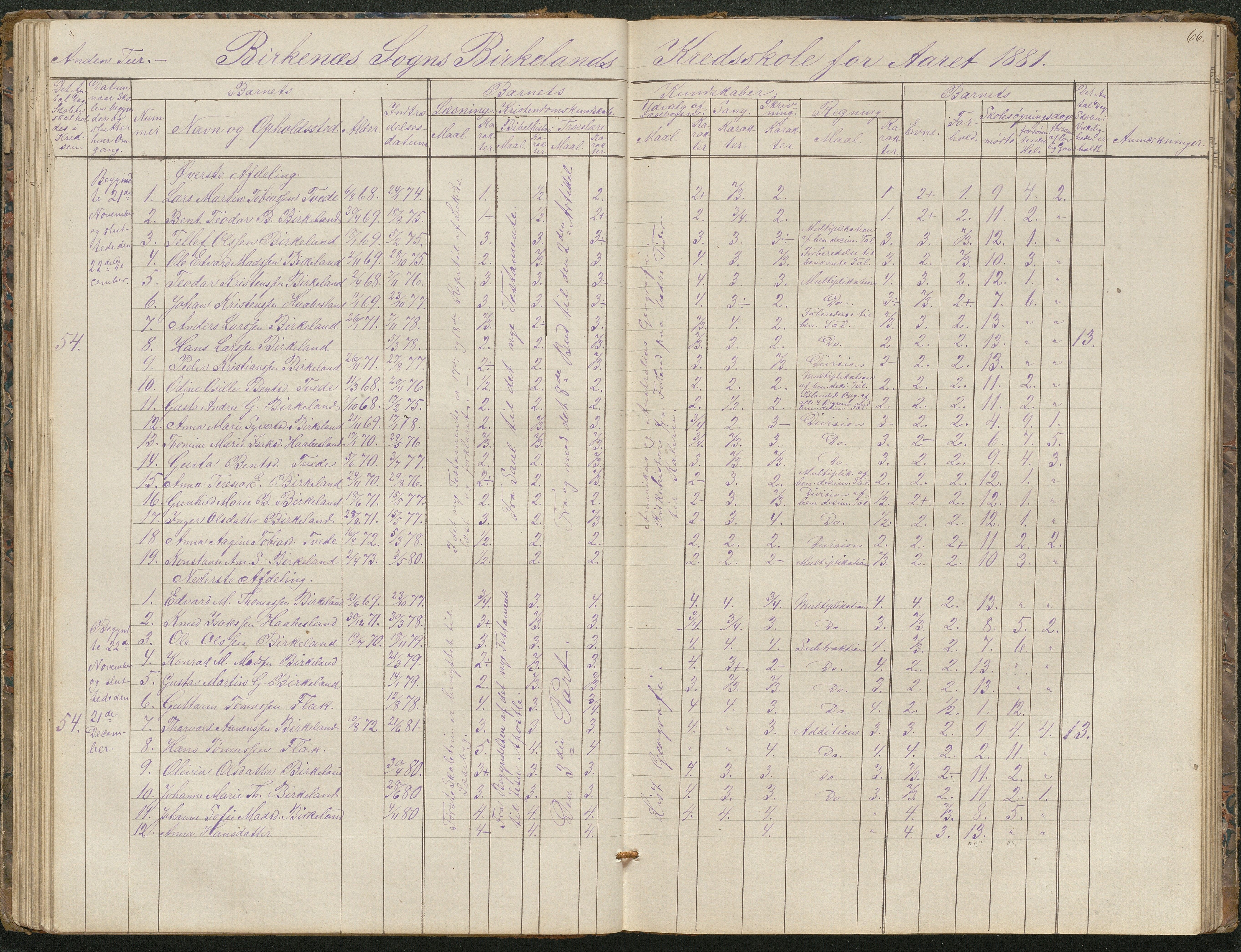 Birkenes kommune, Birkenes krets/Birkeland folkeskole frem til 1991, AAKS/KA0928-550a_91/F02/L0001: Skoleprotokoll, 1862-1896, s. 66