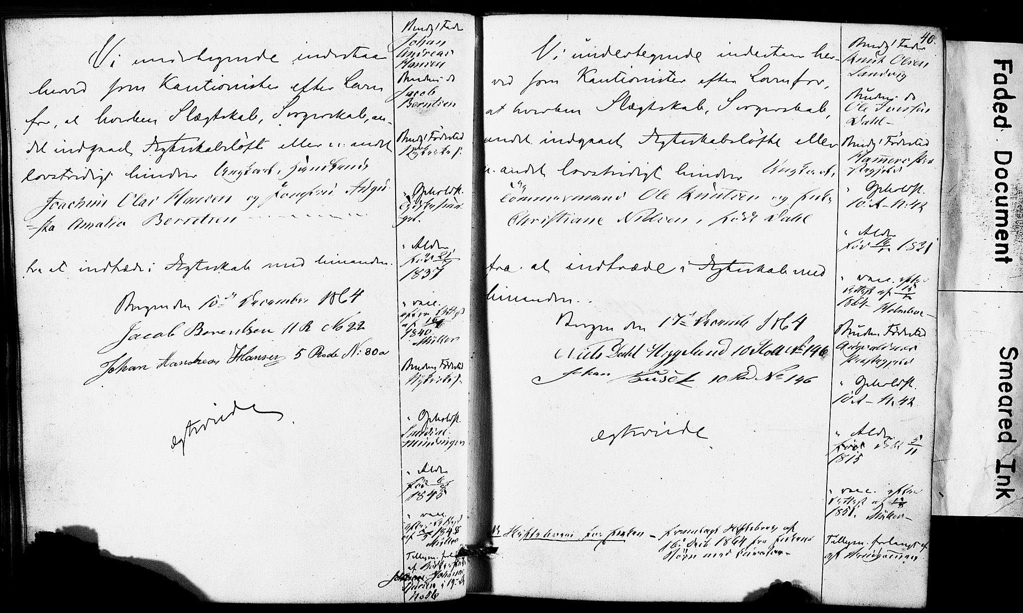 Domkirken sokneprestembete, SAB/A-74801: Forlovererklæringer nr. II.5.6, 1863-1870, s. 40