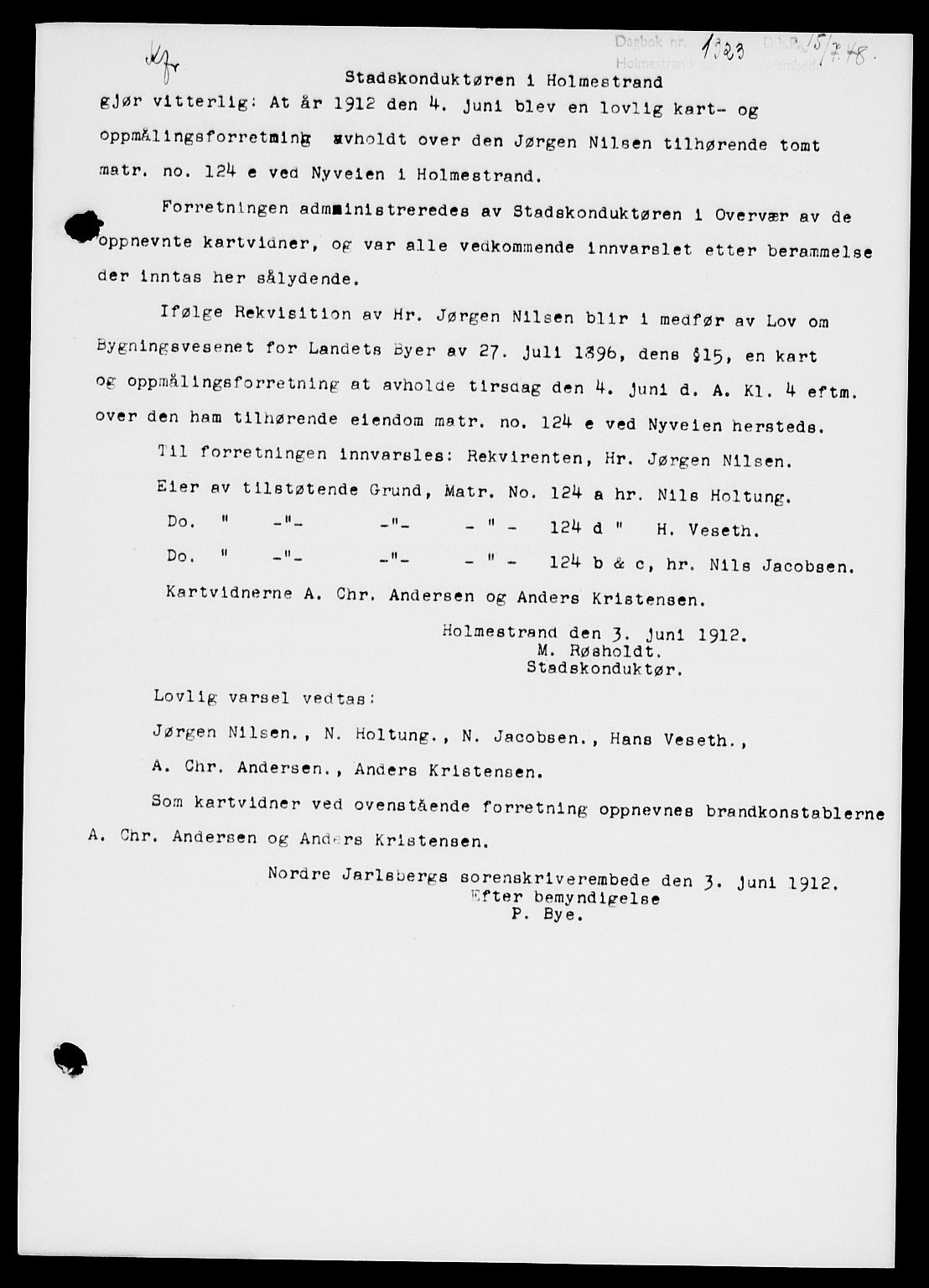 Holmestrand sorenskriveri, SAKO/A-67/G/Ga/Gaa/L0064: Pantebok nr. A-64, 1948-1948, Dagboknr: 1323/1948