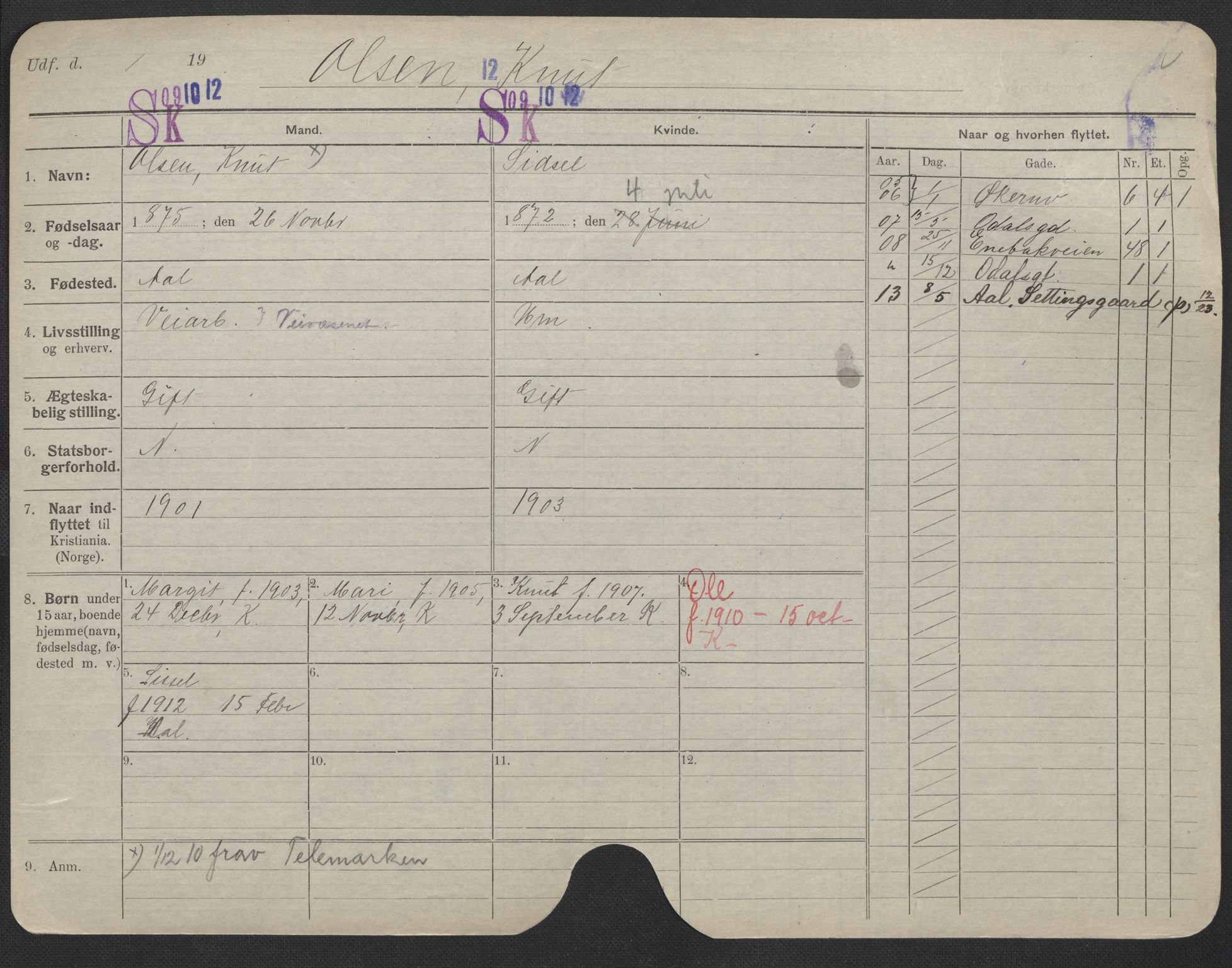 Oslo folkeregister, Registerkort, SAO/A-11715/F/Fa/Fac/L0008: Menn, 1906-1914, s. 953a