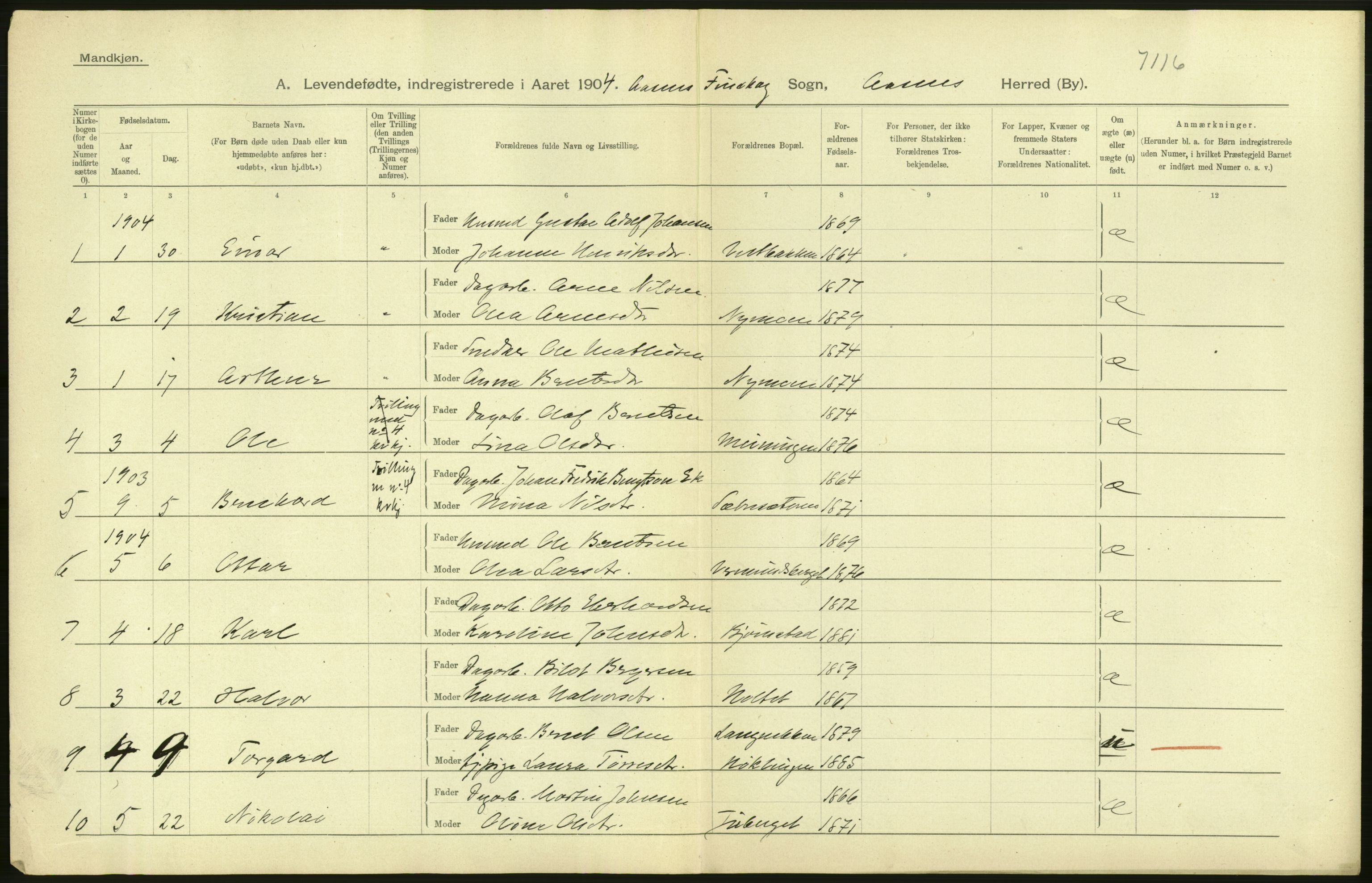 Statistisk sentralbyrå, Sosiodemografiske emner, Befolkning, AV/RA-S-2228/D/Df/Dfa/Dfab/L0005: Hedemarkens amt: Fødte, gifte, døde, 1904, s. 66