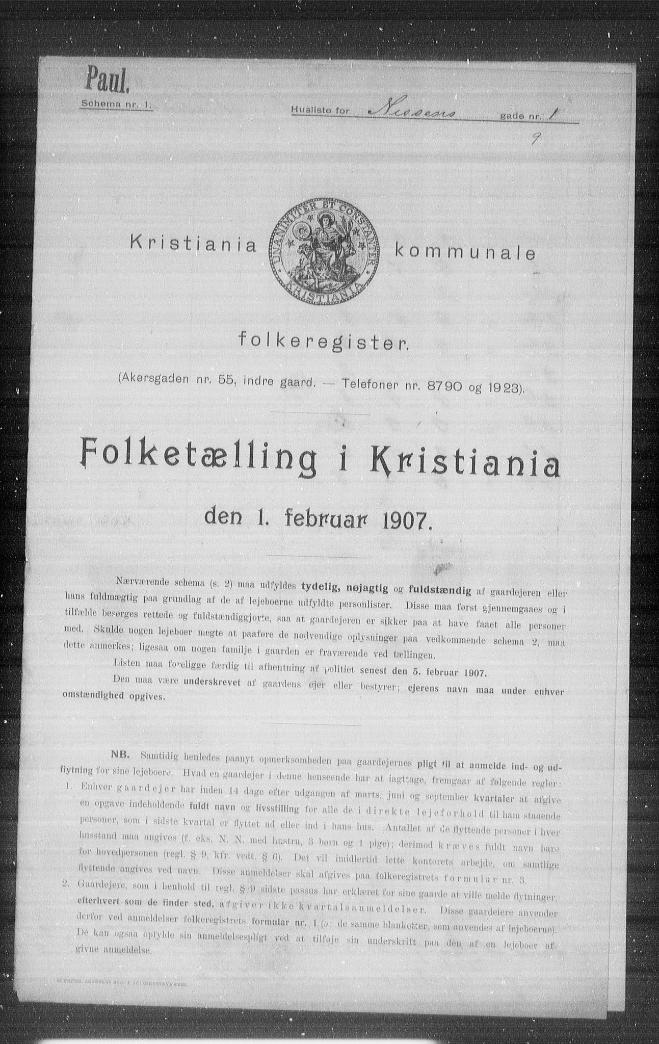 OBA, Kommunal folketelling 1.2.1907 for Kristiania kjøpstad, 1907, s. 36405