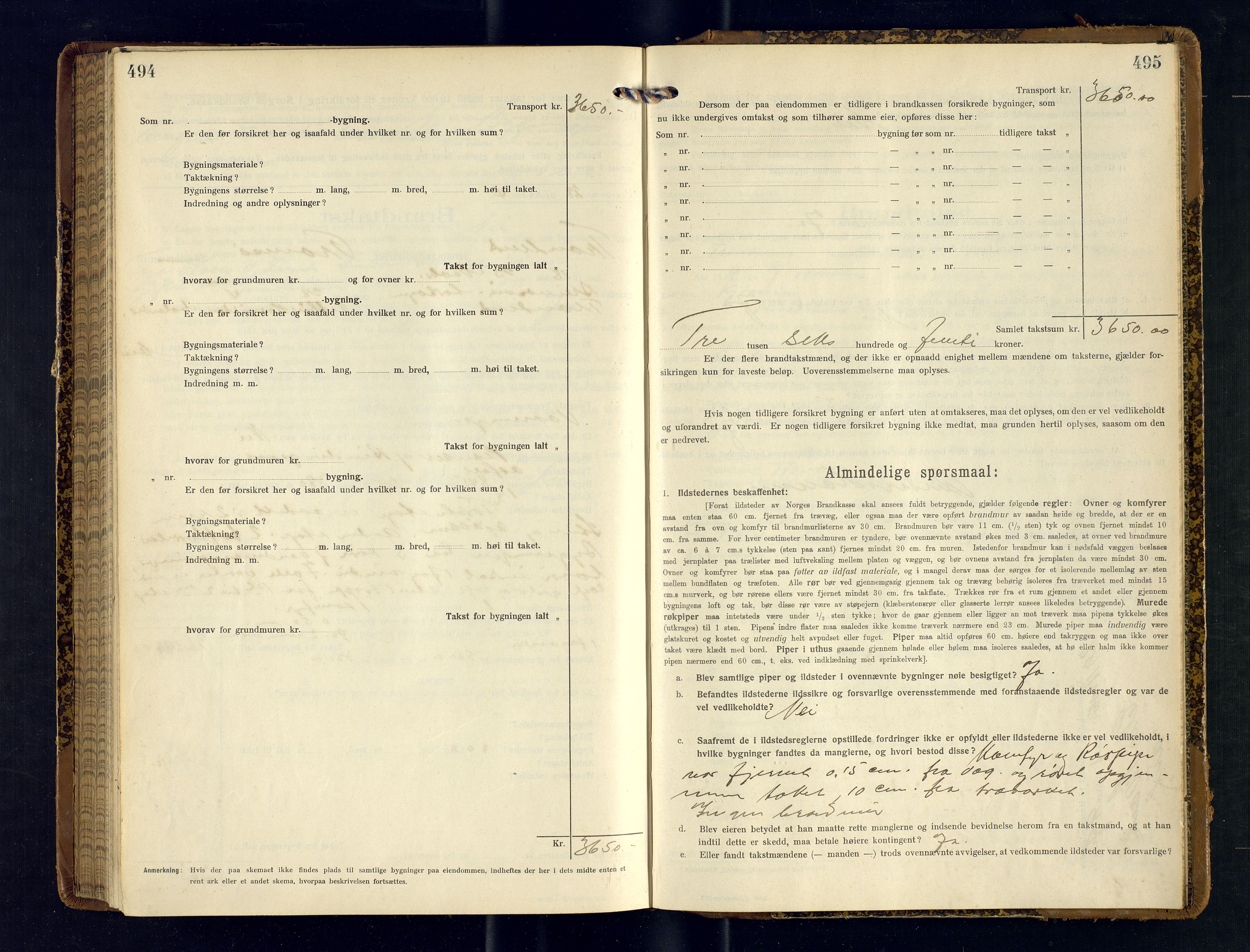 Harstad lensmannskontor, AV/SATØ-SATØ-10/F/Fr/Fra/L0608: Branntakstprotokoll (S). Merket X. Med register, 1916-1918, s. 494-495