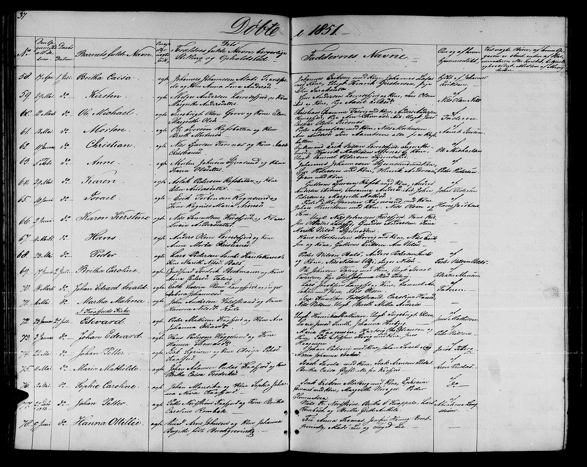 Talvik sokneprestkontor, AV/SATØ-S-1337/H/Hb/L0001klokker: Klokkerbok nr. 1, 1847-1863, s. 37